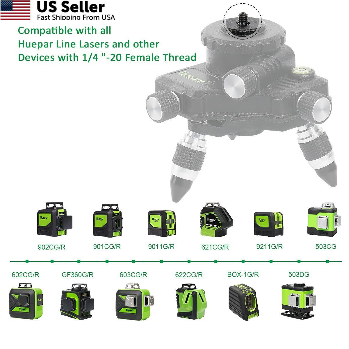 Laser Level Adapter 360-Degree Rotating Base 1/4″ Tripod Mount Micro-Adjust USA