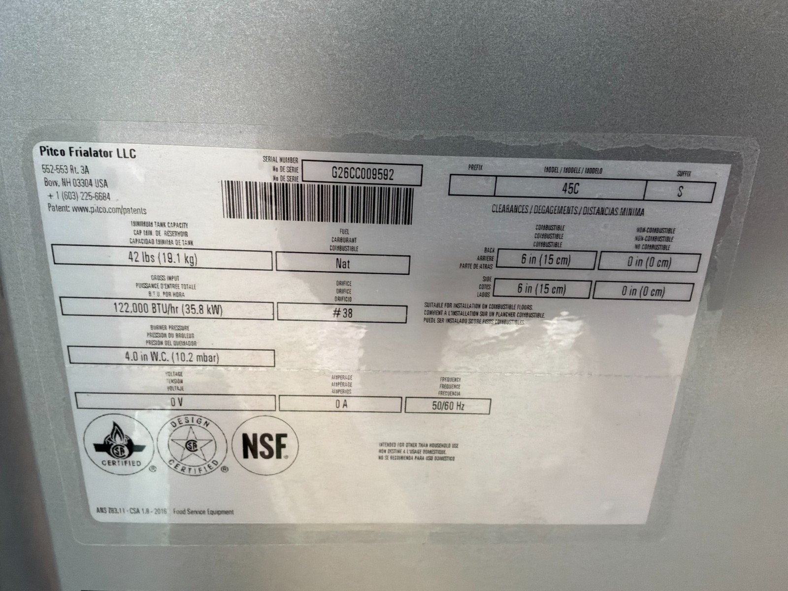 |5034| Pitco 45C+S Gas Fryer – (1) 50 lb Vat, Floor Model, Natural Gas