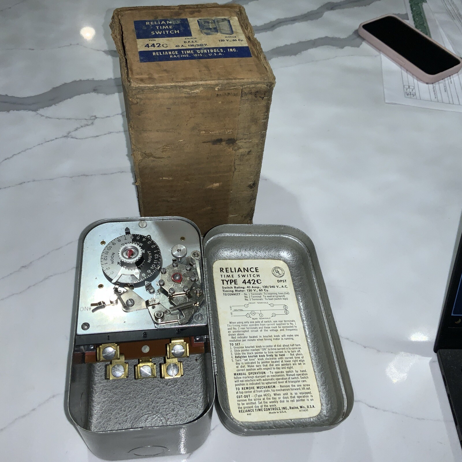NOS Vintage: Reliance Type 442C Time Switch #A1065C – 120/240 Volt, AC – 60 Cy.