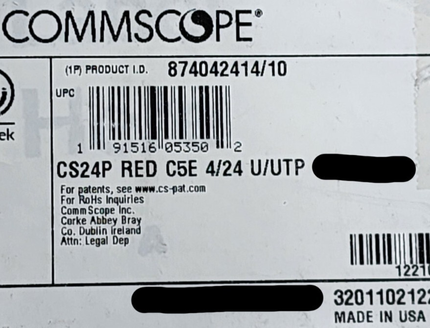 Commscope CS24P 24/4P Cat5E U/UTP WebTrak Plenum Network Cable CMP Red /100ft