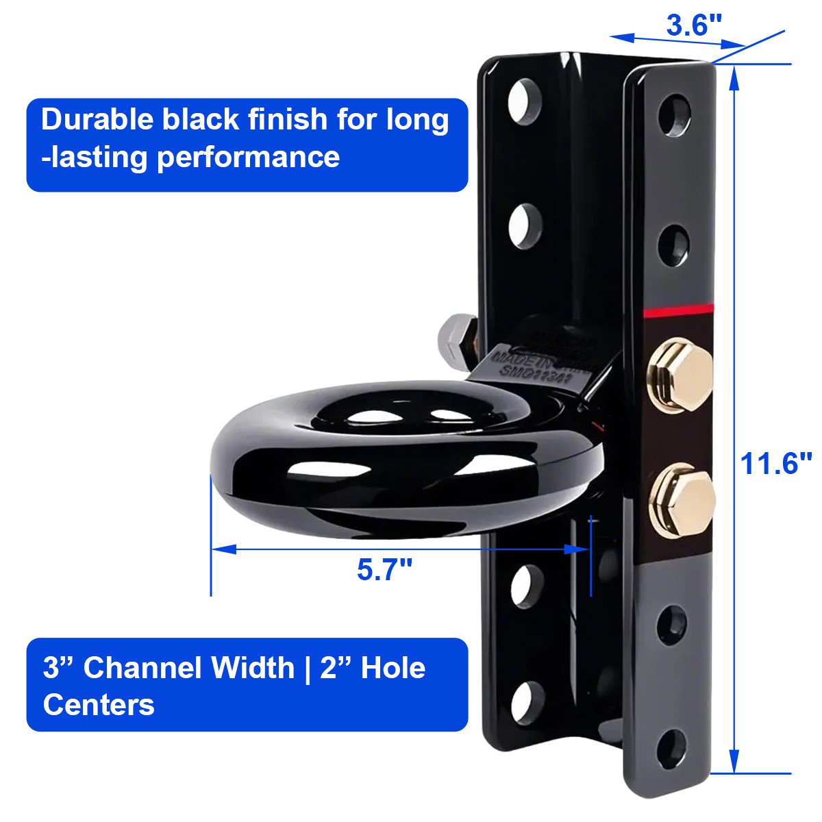 5-Position Adjustable Channel 3″ID Trailer Pintle Hitch Lunette Ring Eye Coupler