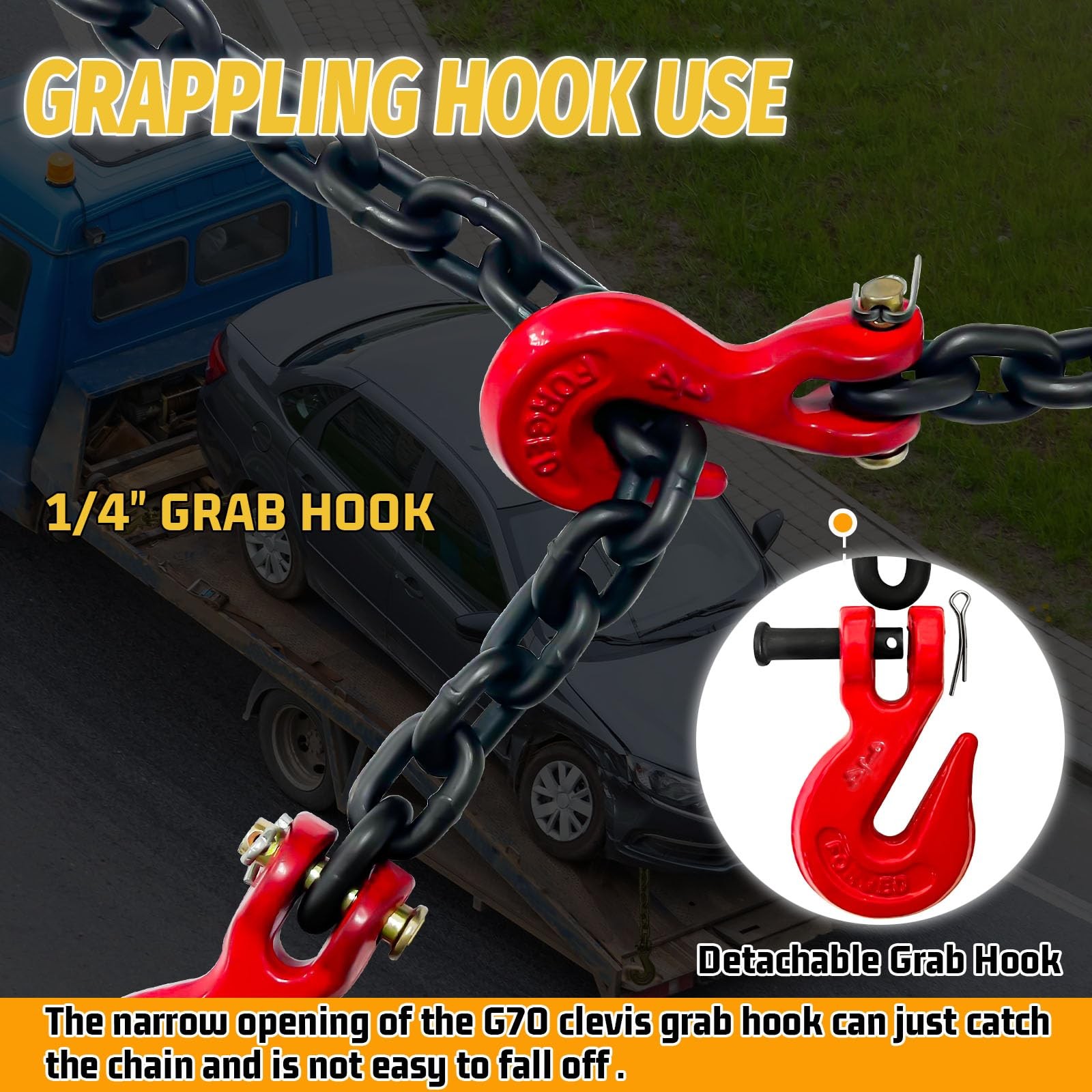 G80 Transport Binder Chain|1/4″—20 Ft Heavy Duty Chain Wll 3300 Lbs Break Streng