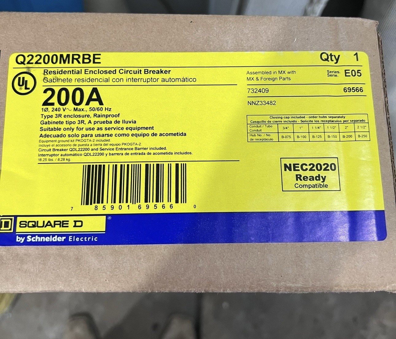 200 Amp Outdoor Main Breaker Panel / Service Disconnect Square D Q2200MRBE
