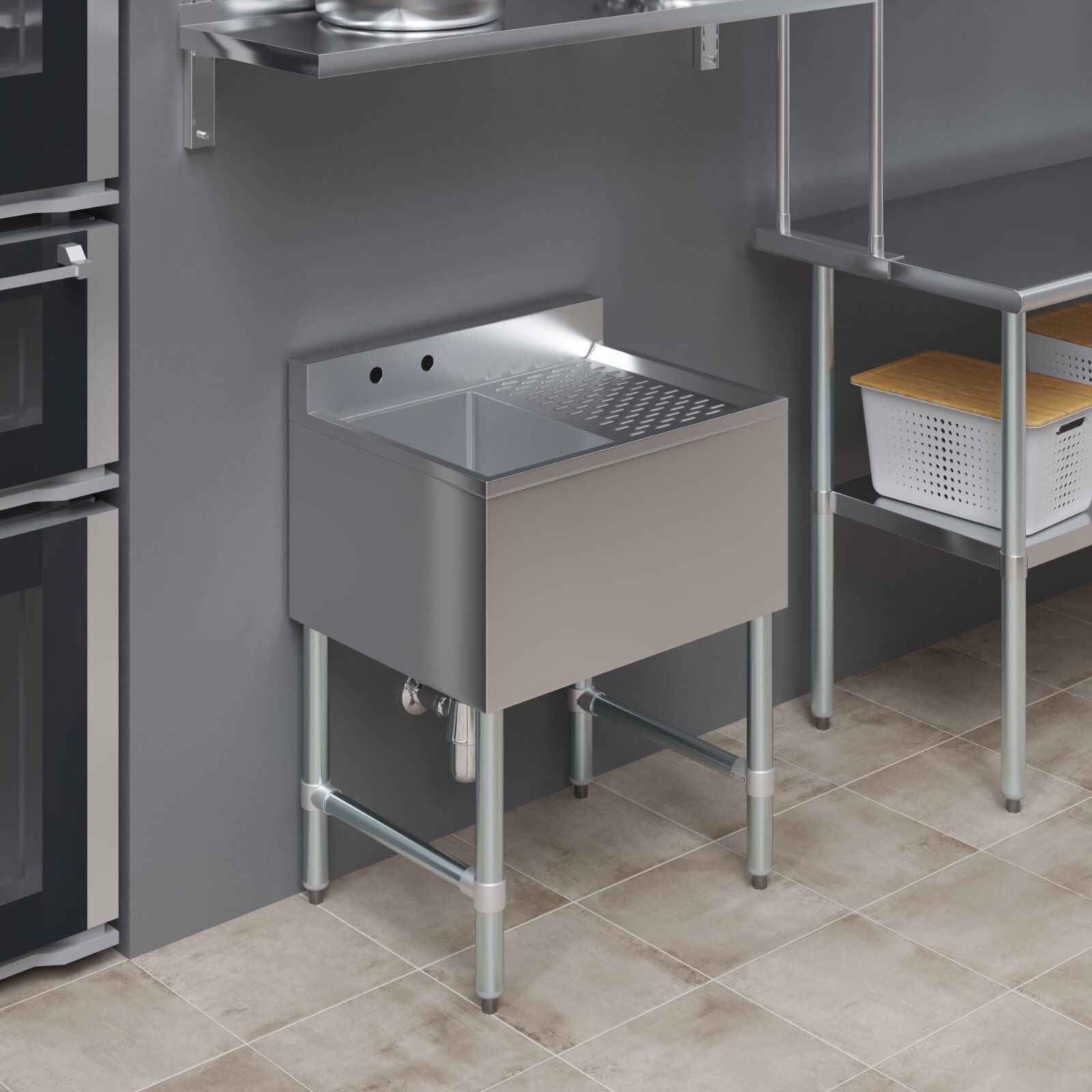 24 in. x 19 in. One Compartment Underbar Sink With Right Drainboard