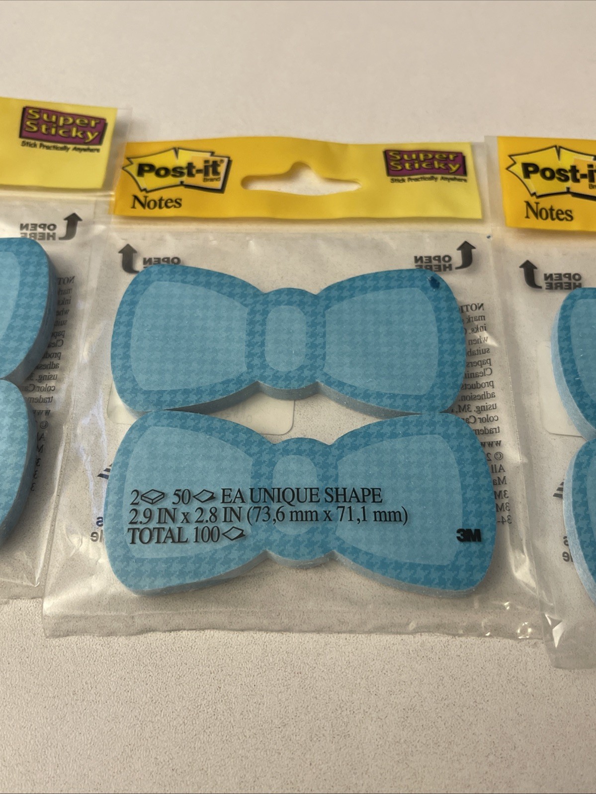x3 Post-It Unique Shape Super Sticky Notes Blue Bow Tie 300