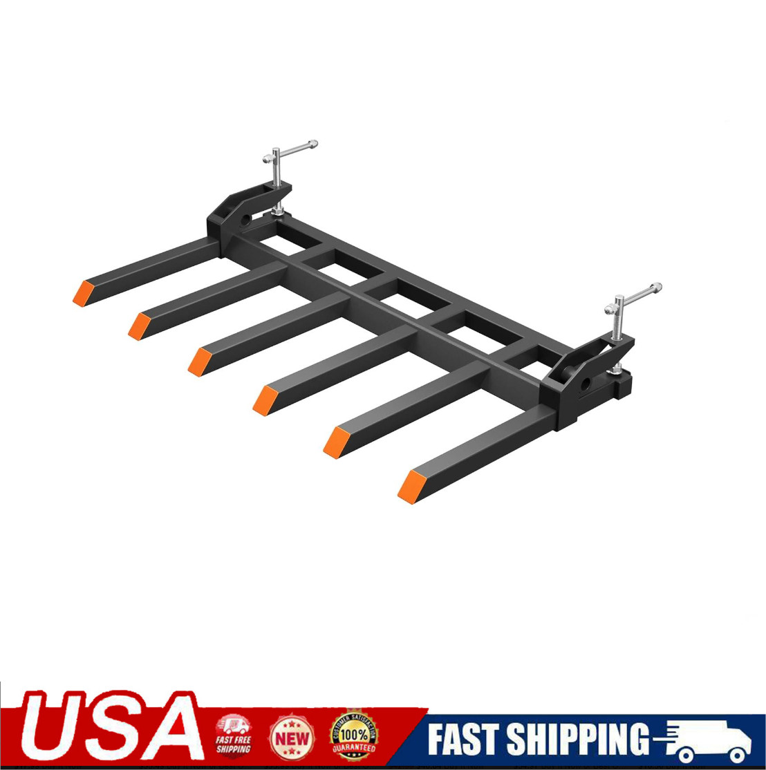 🔝58″ 4400LBS Heavy Duty Clamp On Debris Forks for Tractor Bucket with 6 Tines