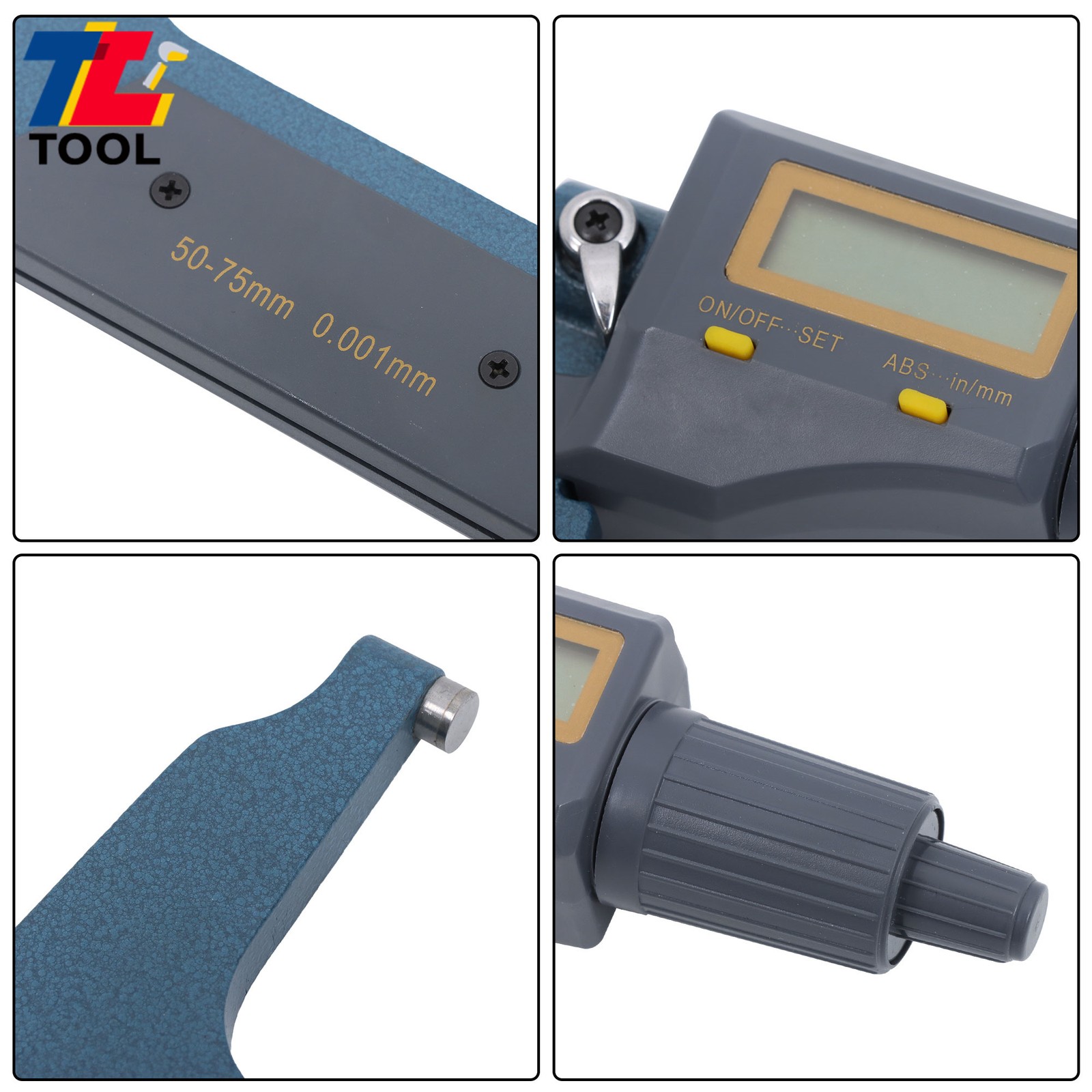 Large LCD Display 2-3″ 0.00005″ Digital Outside Micrometer Carbide Tip 50-75mm