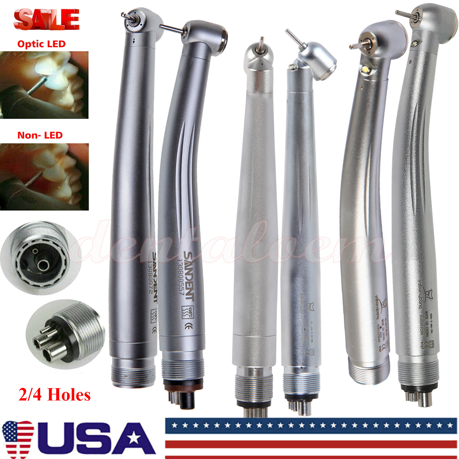 NSK Style Dental High Speed Handpiece LED E-generator 45 Degree 2/4Hole /No LED
