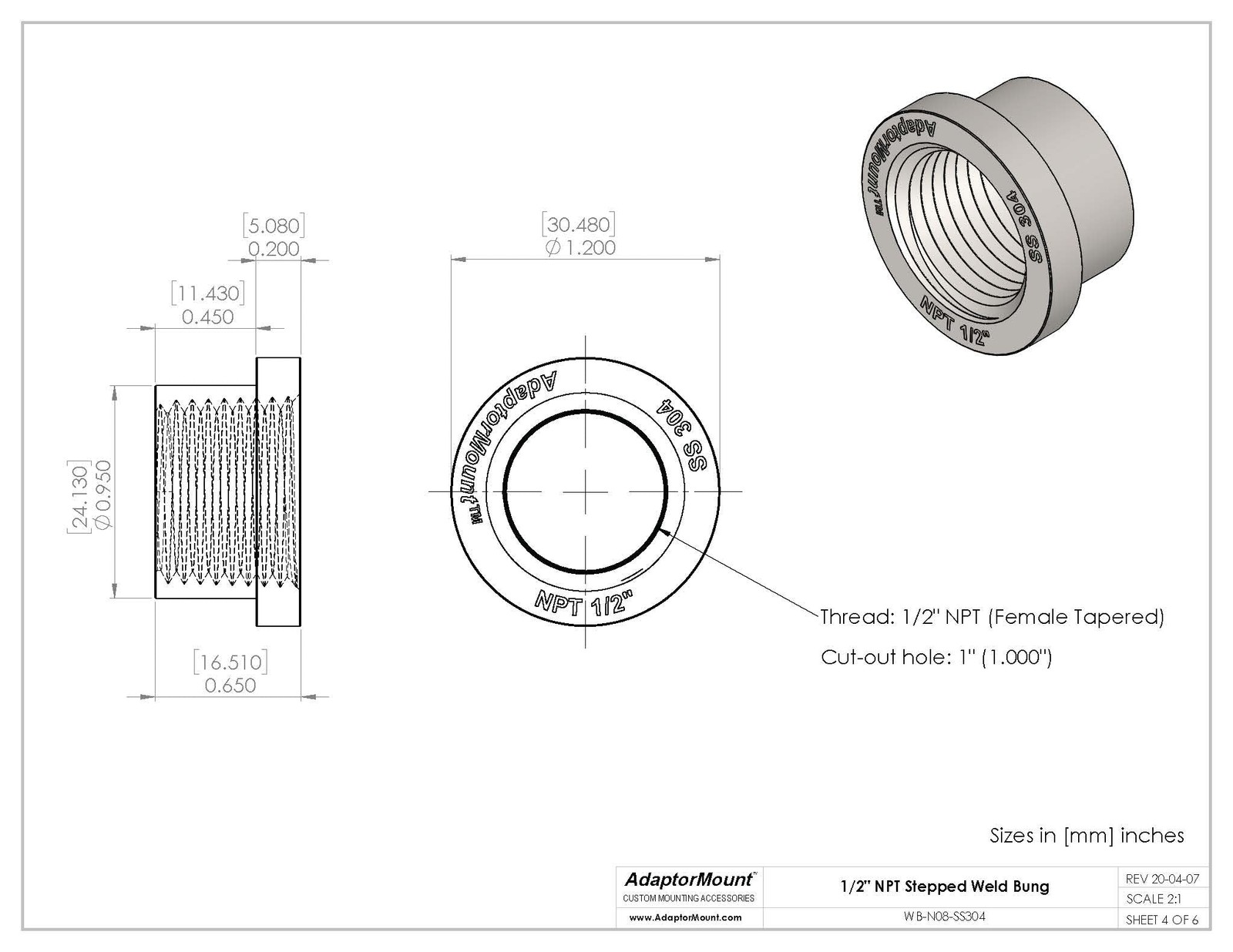 WB-N08 Weld Bung (NPT 1/2″)