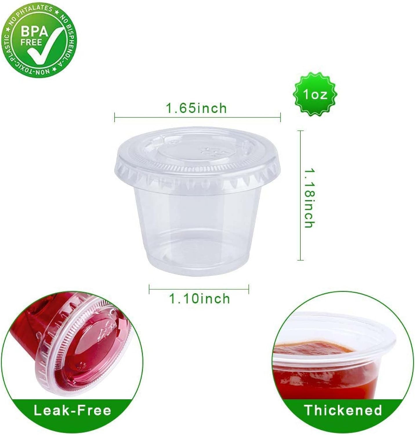 200 Sets – 1 Ounce Jello Shot Cups with Lids, Plastic Souffle Portion Cups with