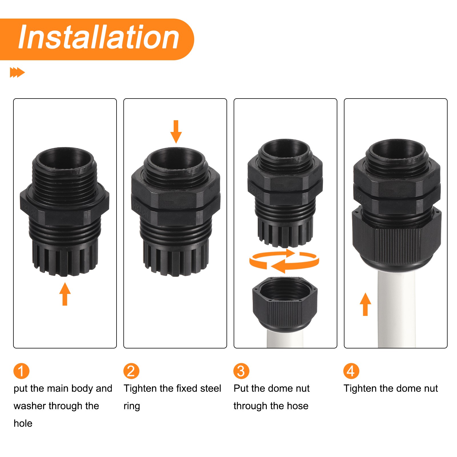 33 Pcs Cable Gland Kit 1/4″ 3/8″ 1/2″ 3/4″ Cable Connectors Nylon Black