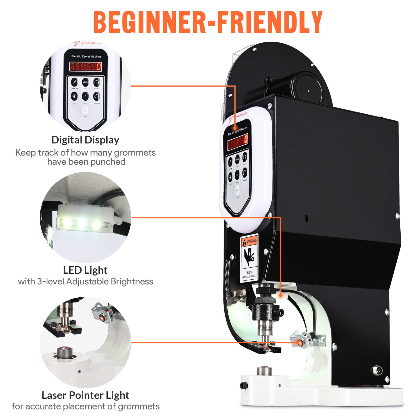 Yescom 750W Electric Grommet Press Machine Plug-and-play Eyelet Hole Punch Tool