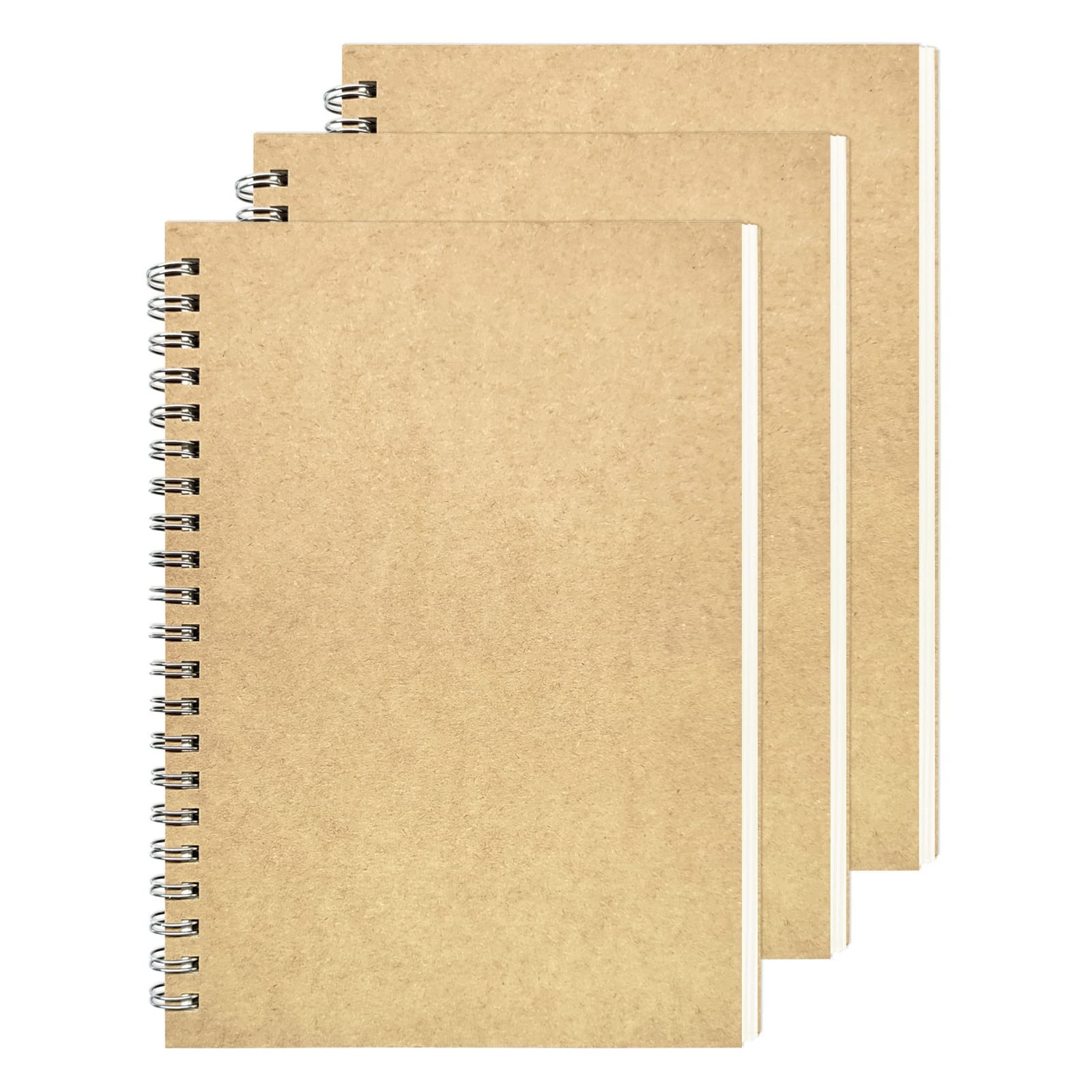 DSTELIN Blank Spiral Notebook, 3-Pack, Soft Cover, Sketch book, 100 BROWN