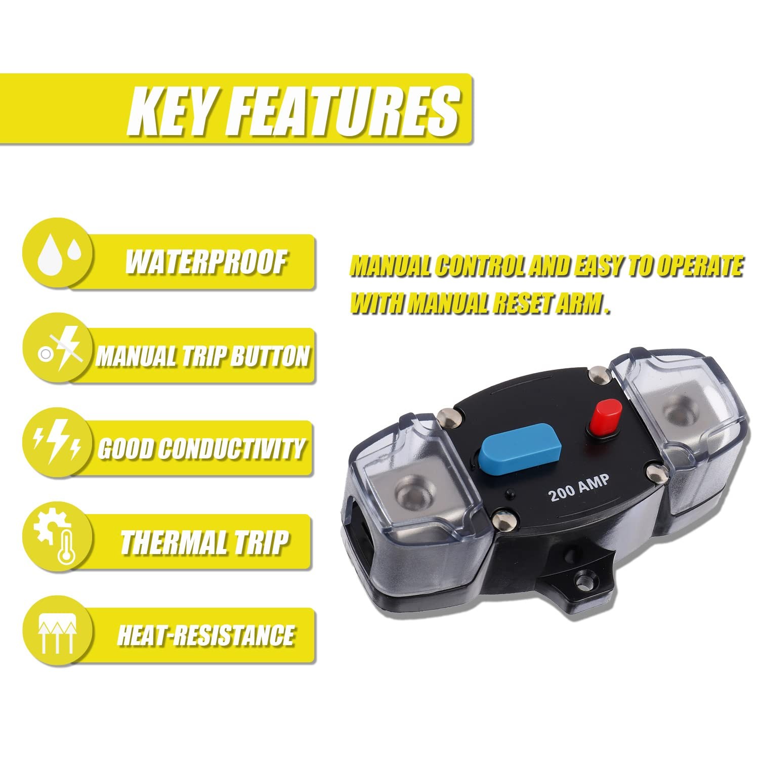 Inline Circuit Breaker w/ Cover Car/Audio/Boat/Solar/Inverter 200 Amp 12-48V DC
