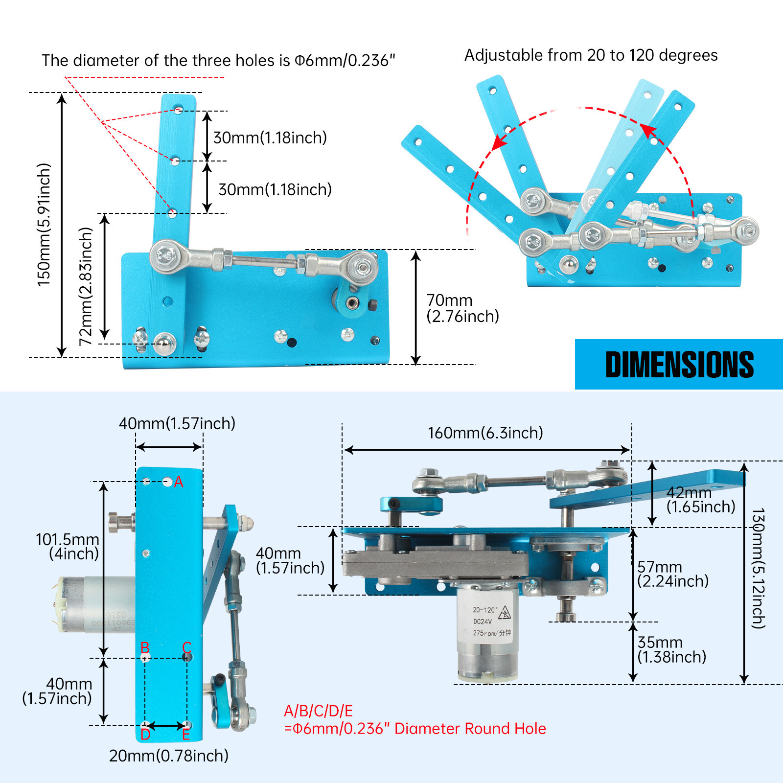 Linear Actuator Reciprocating Motor Swing Angle 20-120° 40/90/120/275 times/min
