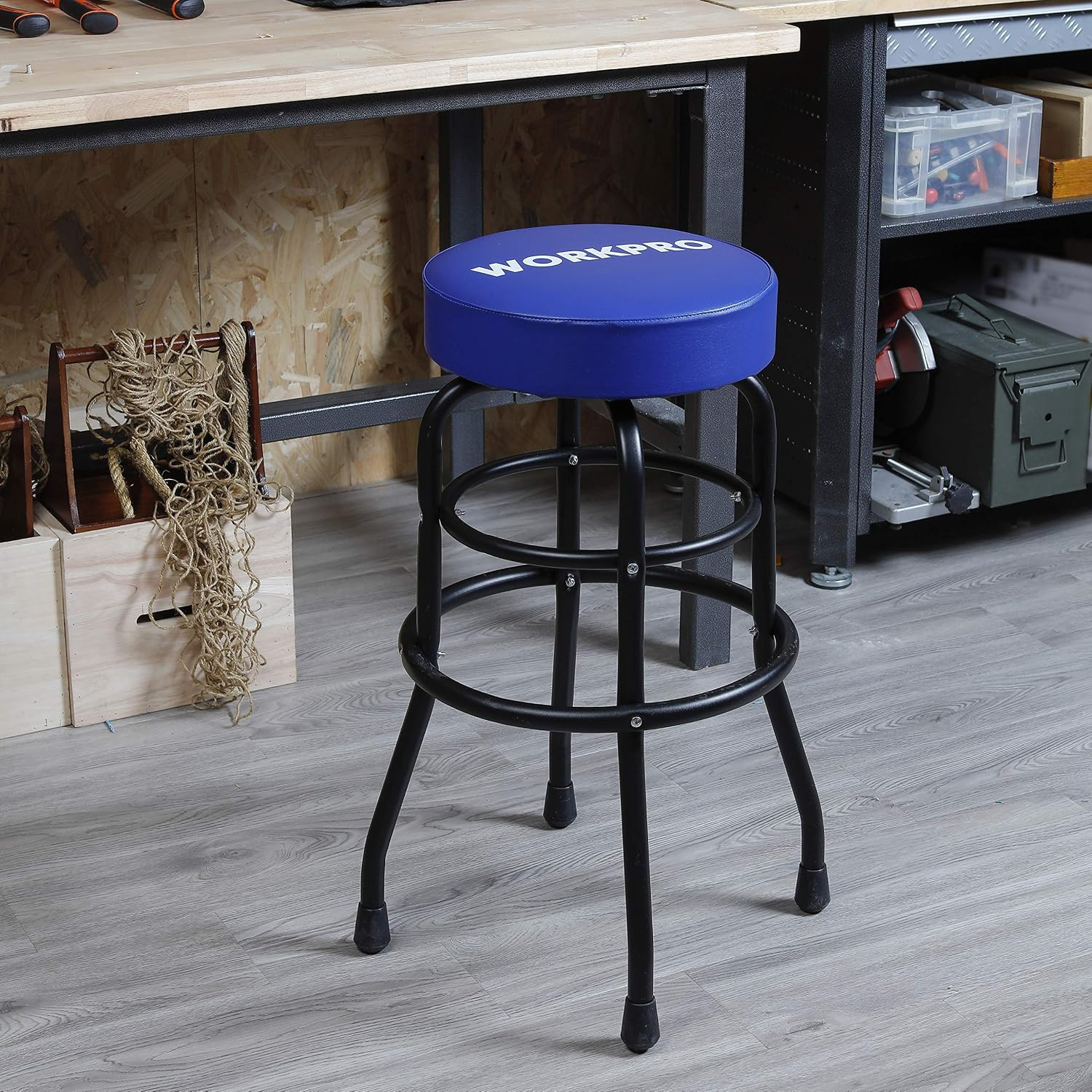 W112003 Garage Shop Stool, Heavy-Duty Steel Construction Garage Stool, Swivel Cu