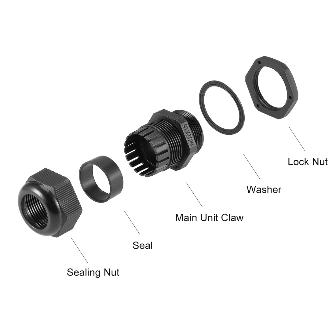 10pcs IP68 Black Cable Gland Locknut M32x1.5 16mm-21mm Wire Hole Waterproof