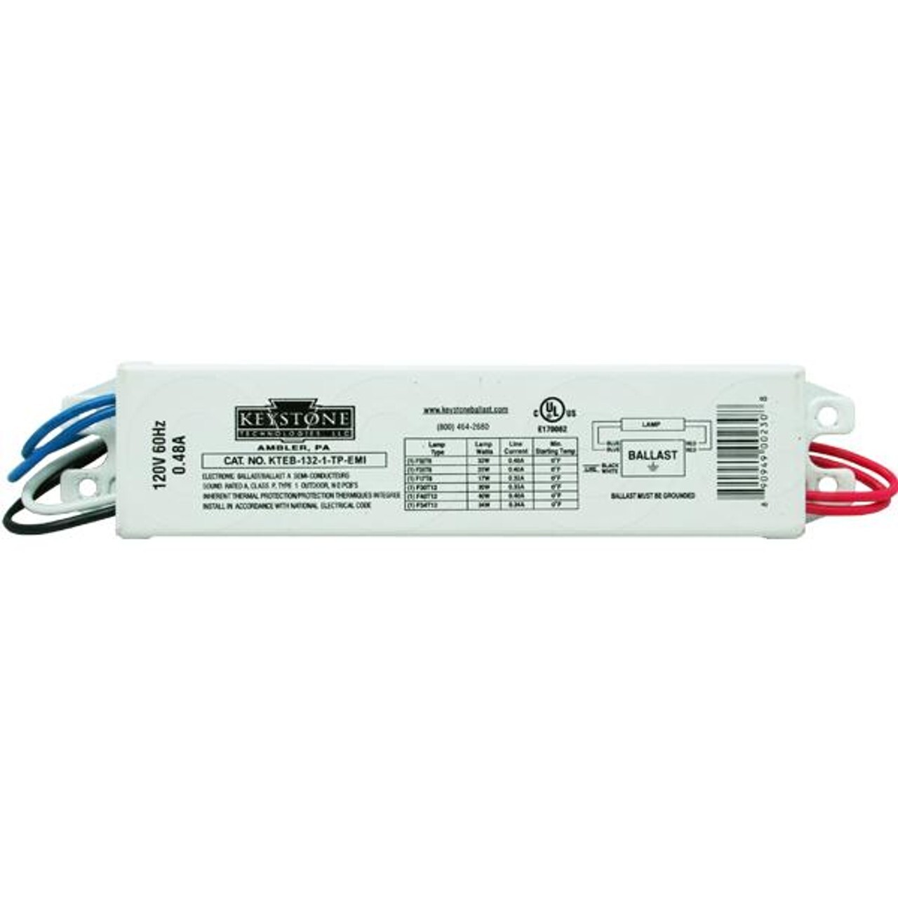 Keystone KTEB 132-1-TP-EMI Electronic Fluorescent Ballast 120 V for (1) F32T8