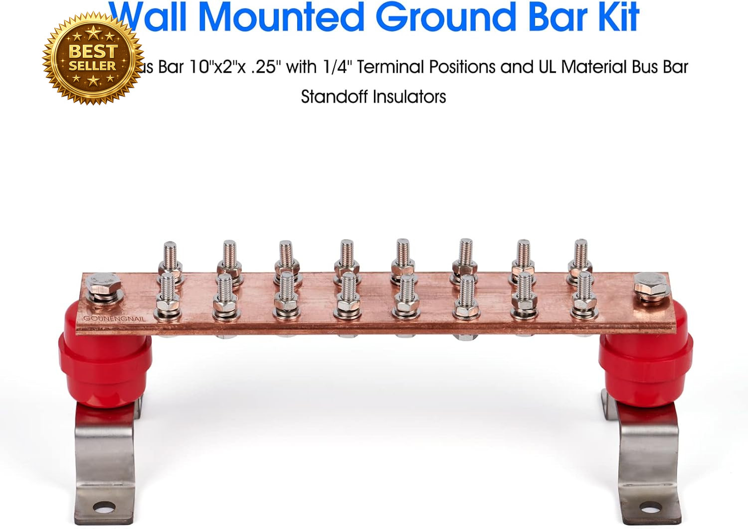 4 Pack Copper Ground Bar Kit 2x10in 16 Terminal Busbar SM40 Insulators 7.2KV