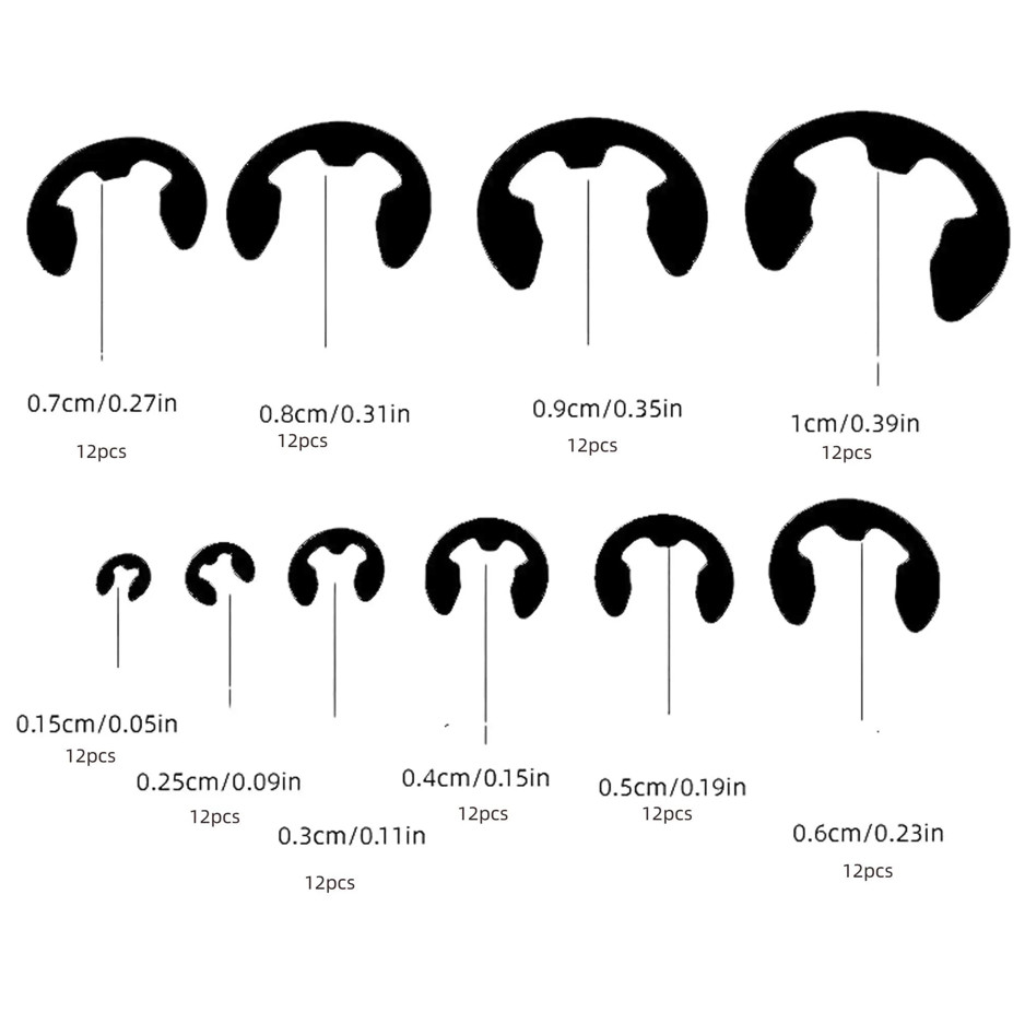 120PCS Black Steel E-Clip Snap Ring Set Retaining Circlip Washer Kit – NEW