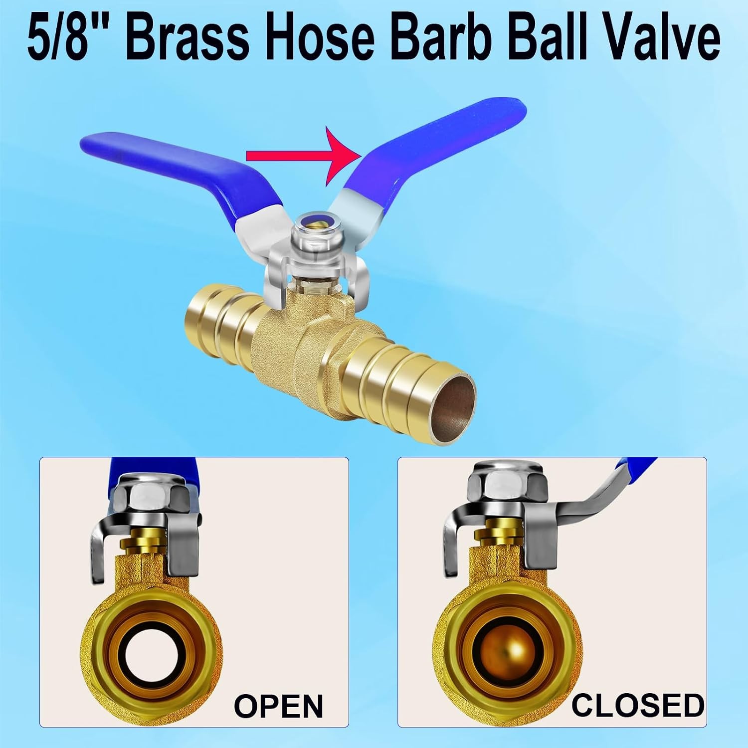 5/8» Brass Full Port Shut-off Ball Valve 2Pcs