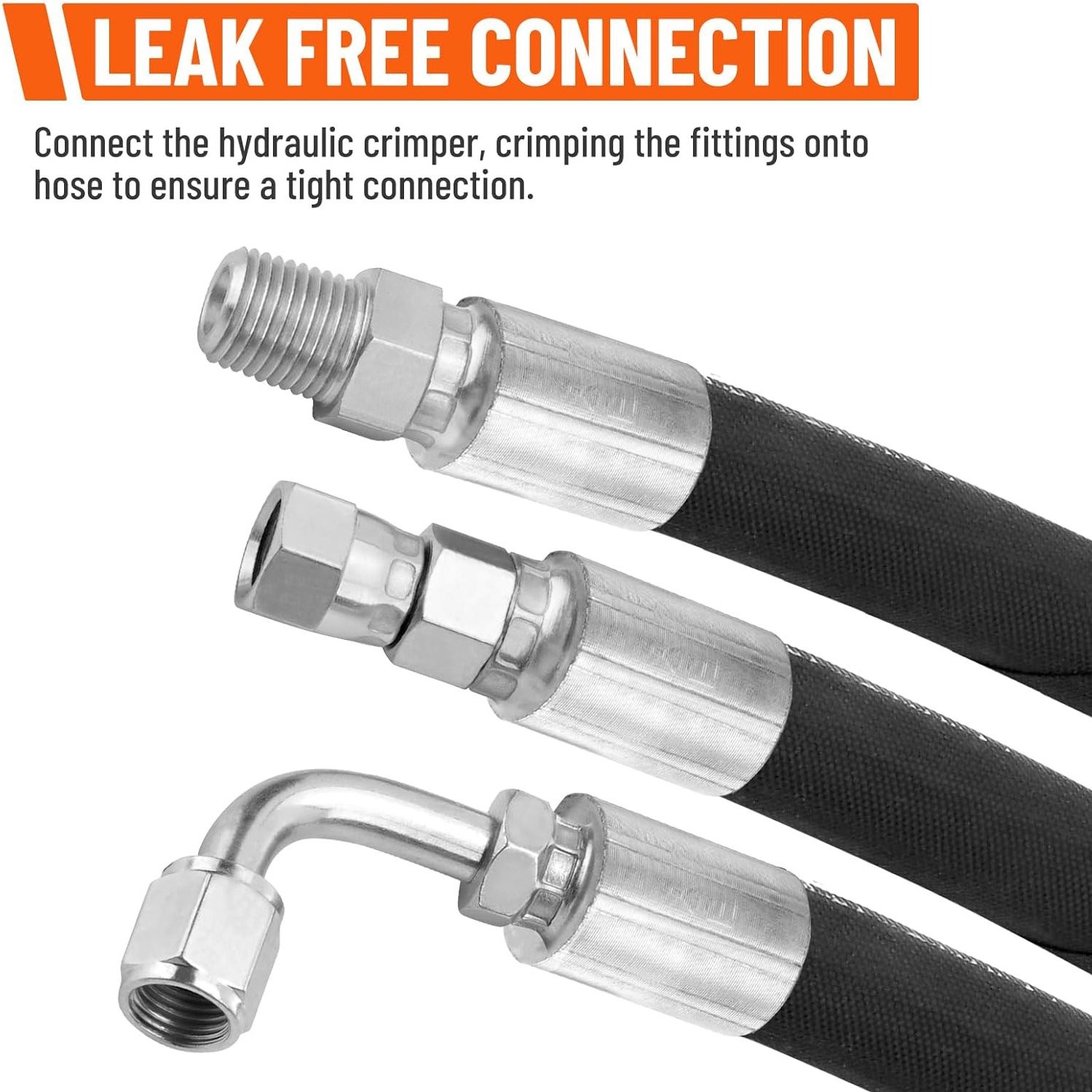 Hydraulic Hose Kit 33FT Hose + Straight & 90° 1/4″ JIC & 1/4″ NPTF Male Fittings