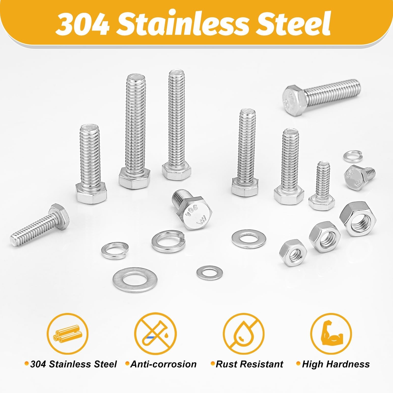 1240PCS Stainless Steel Hex Bolt Kit – SAE & Metric Assortment with Washers, Nut