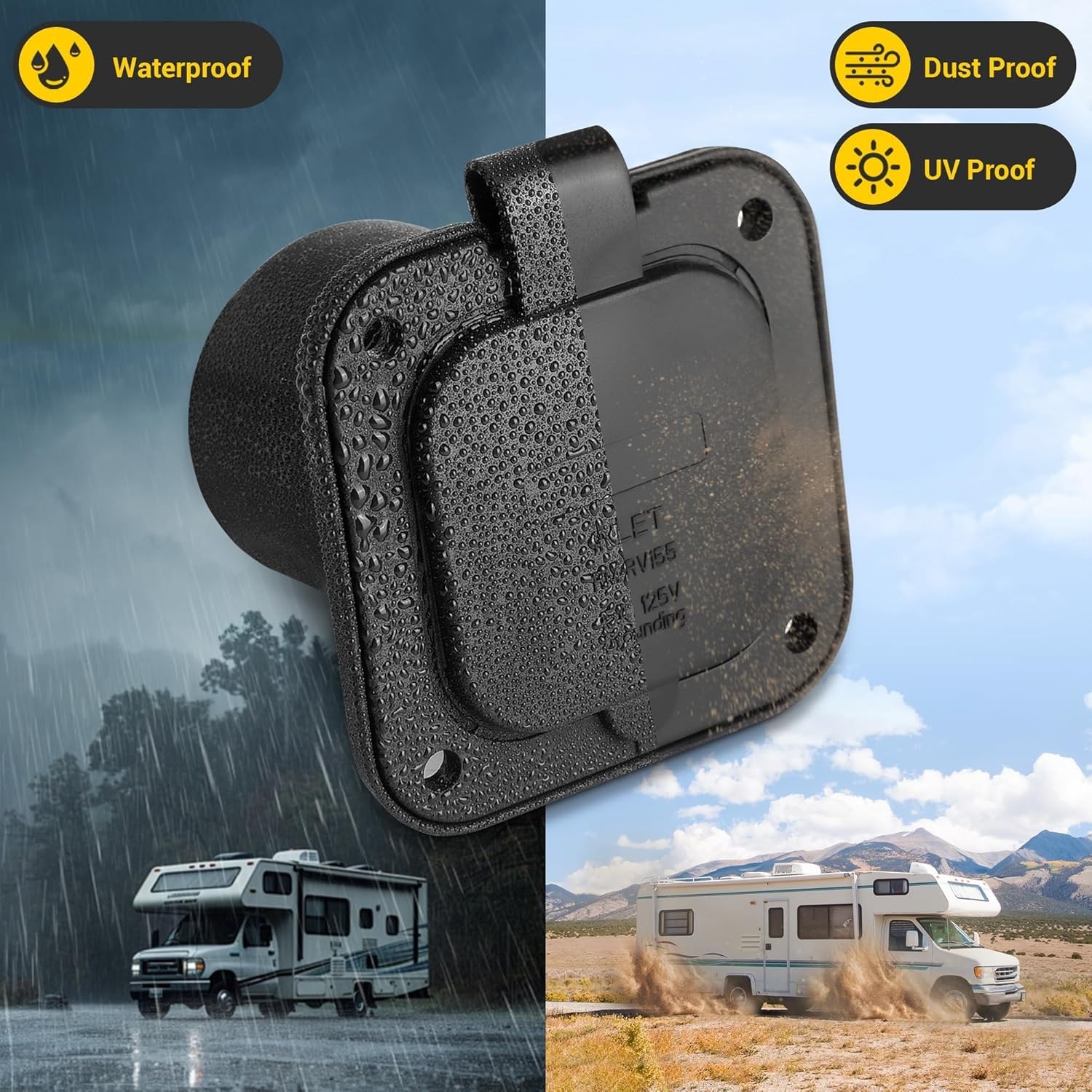 15 Amp AC Inlet Plug Marine RV Electrical Port Waterproof Cover Outdoor