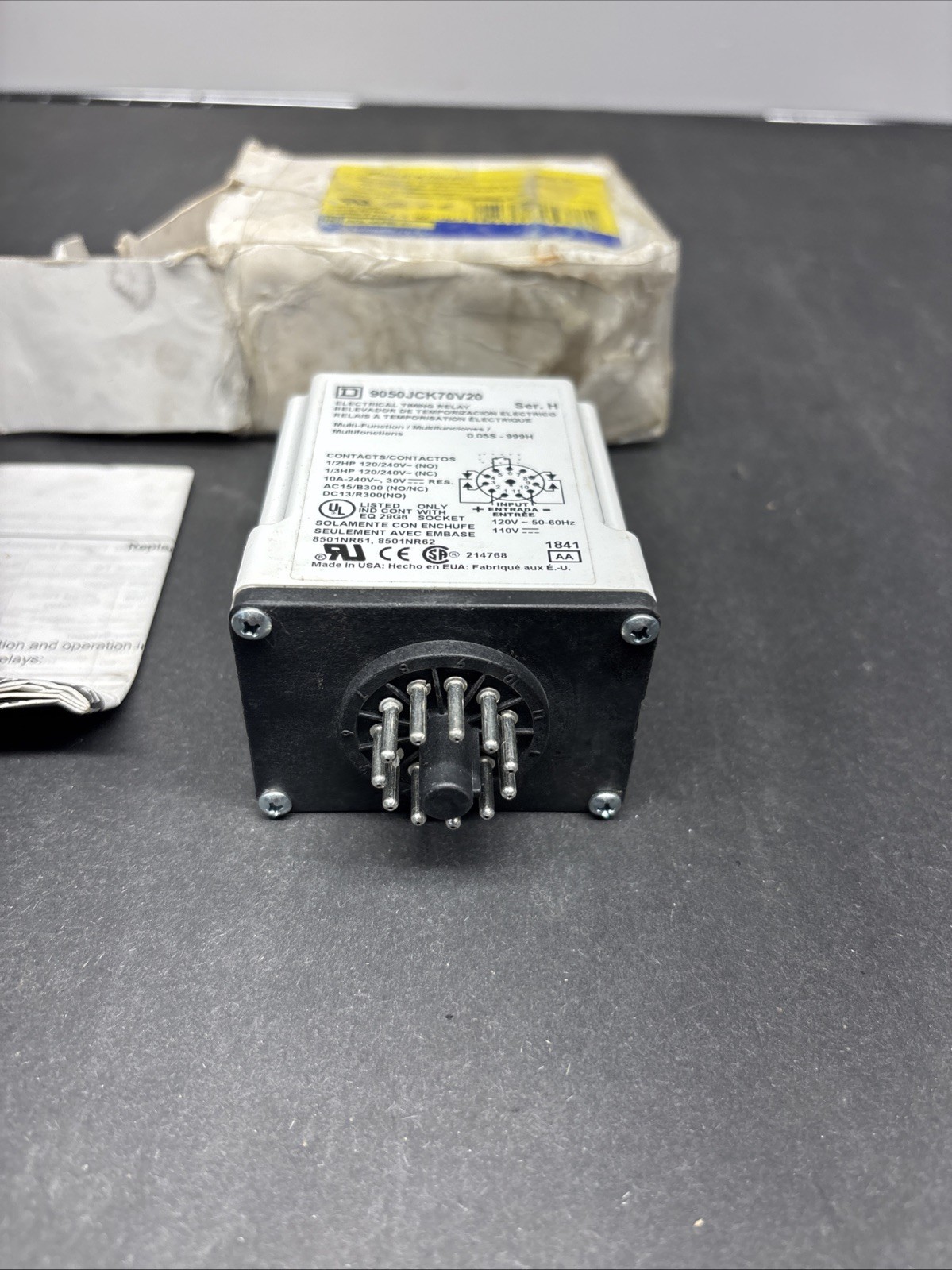 SQUARE D 9050JCK70V20 TIME DELAY RELAY TYPE JCK MULTIFUNCTION PROGRAMMABLE