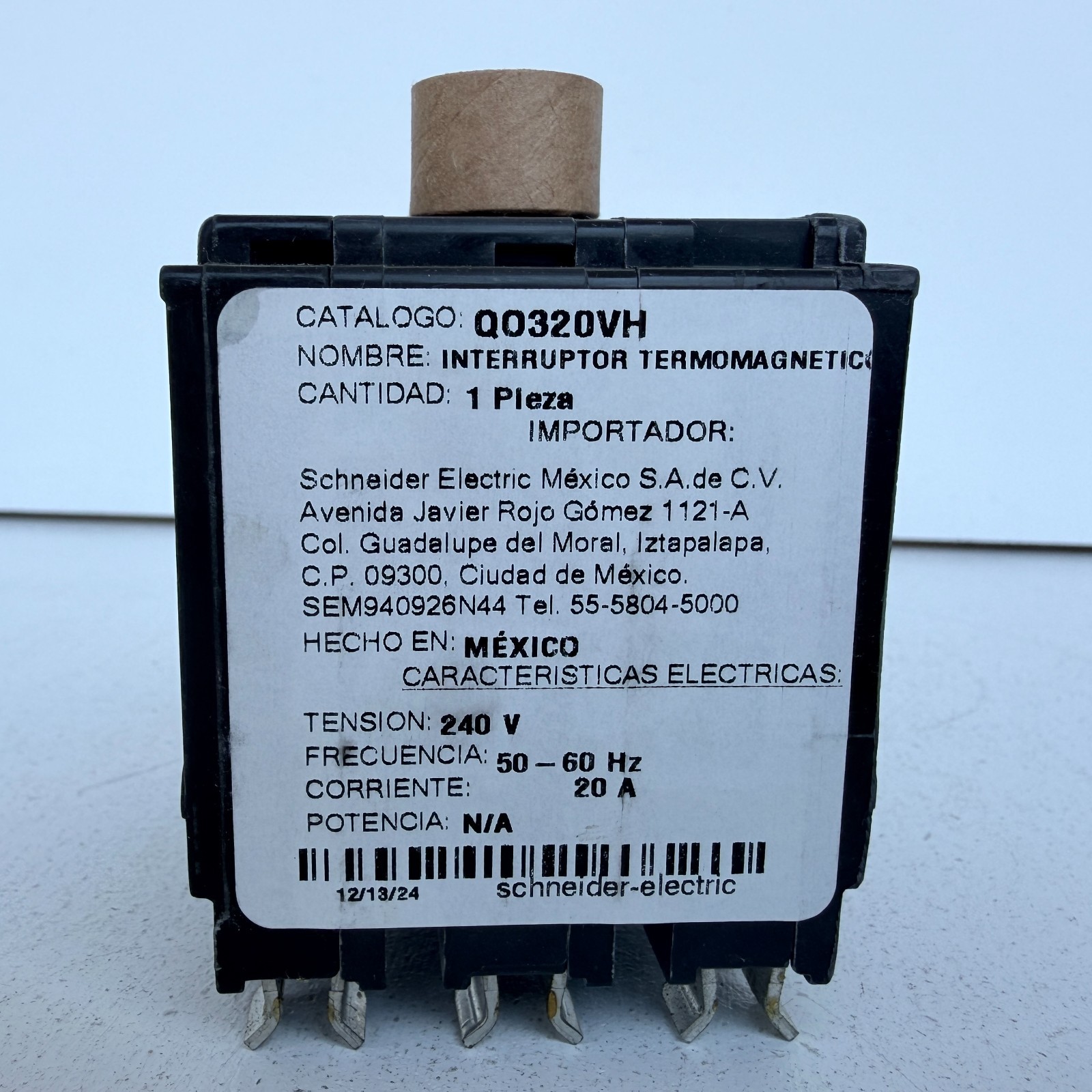 Square D QO320VH Circuit Breaker 20A 3P 120/240V 22kA QO Plug On 20 Amp
