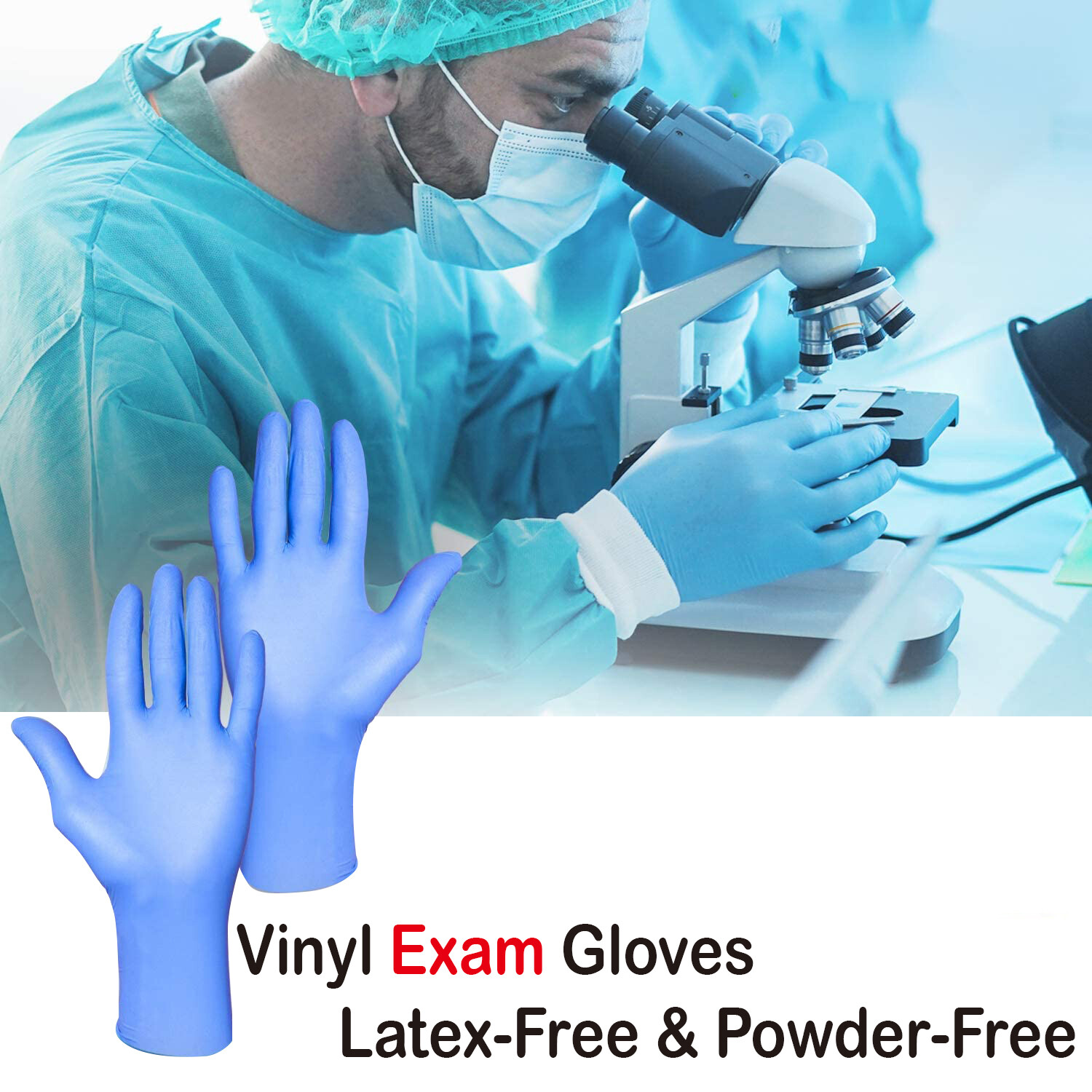 Basic 1000 PCS Blue Synmax Vinyl Exam Gloves Latex-Free & Power-Free L-SIZE