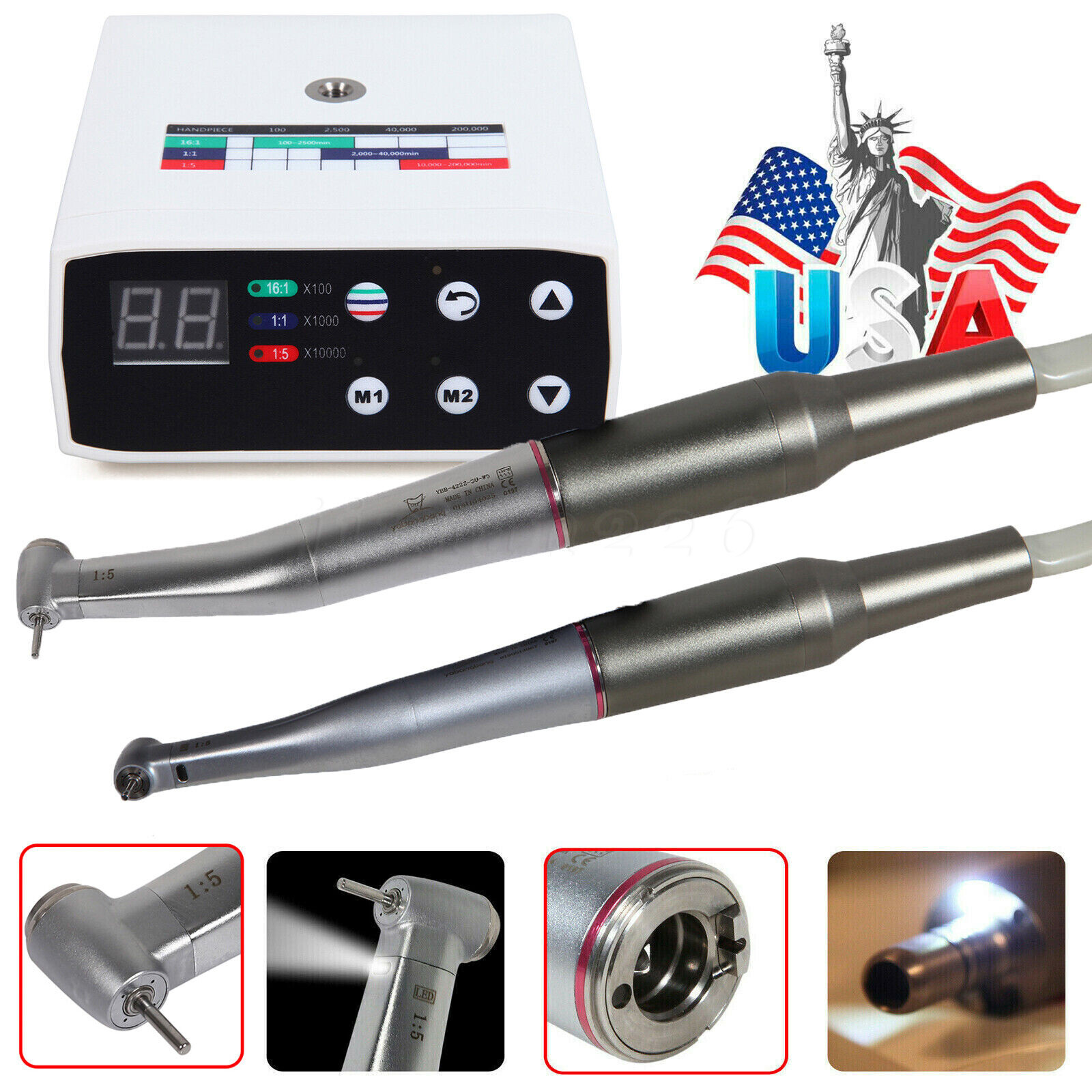 Dental NSK Style Brushless LED Electric Micro Motor /1:5 Increasing Handpiece US