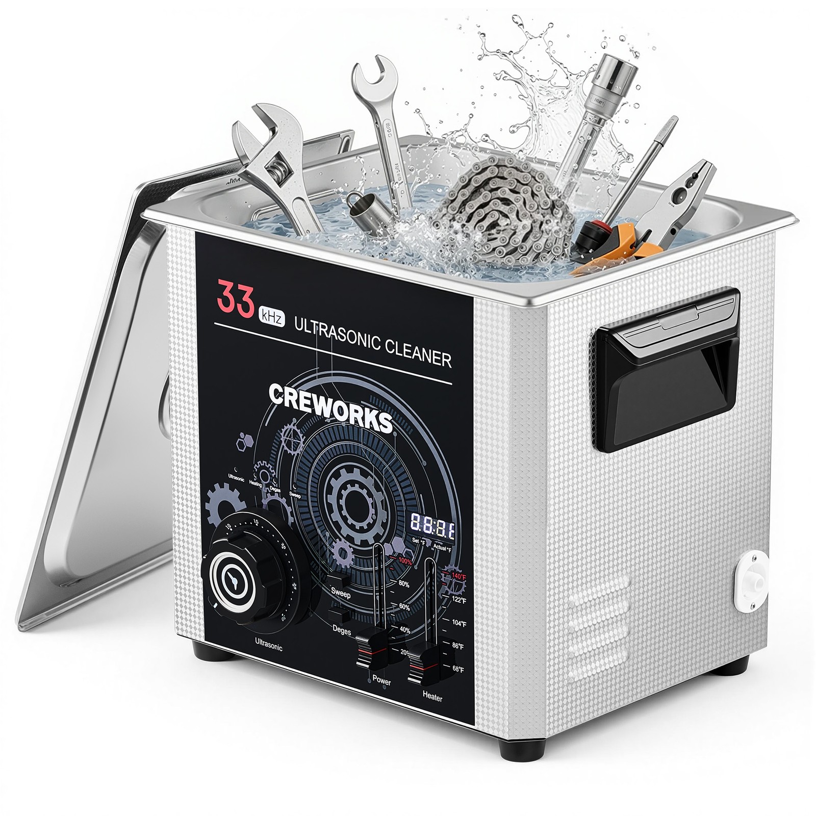 CREWORKS 33kHz 10L 240W Ultrasonic Cleaner with Degas & Gentle Modes 300W Heater