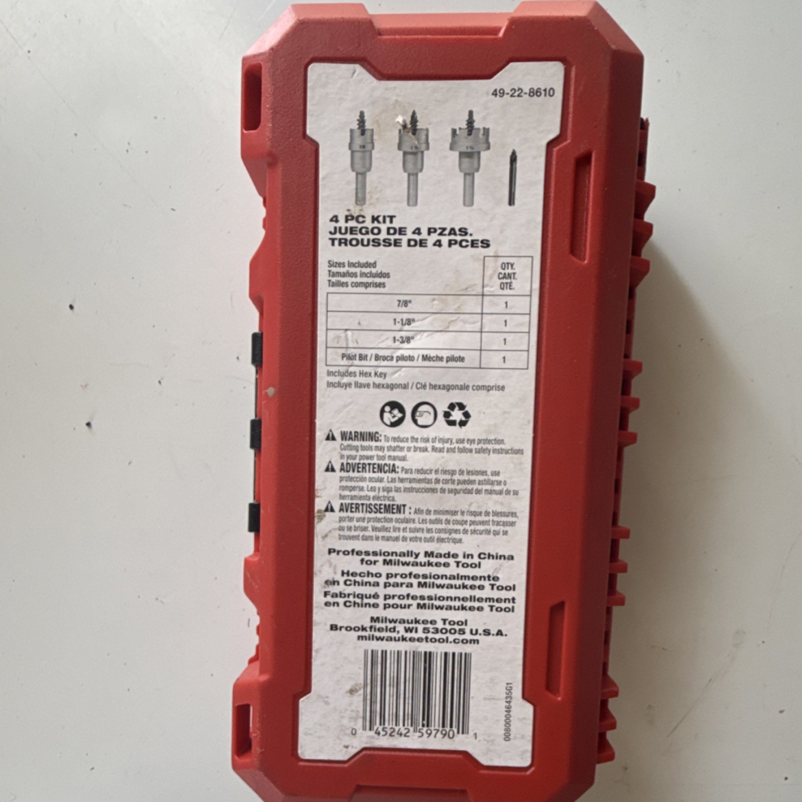 Milwaukee Carbide-Tipped Hole Cutter Kit 49-22-8610 4pc 7/8 1-1/8 1-3/8 in