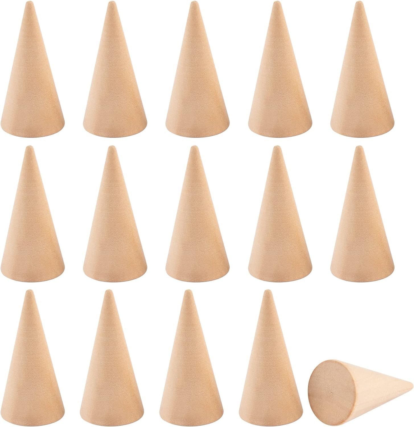 Framendino, 20 Pack Wood Cone Ring Display Stand 20 Pack, Vertical Shaped