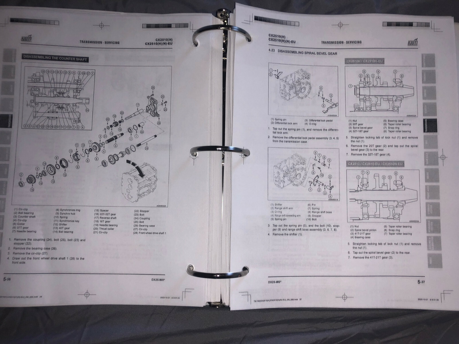 Kioti Daedong CX2510 CX2510-EU tractor service repair workshop manual binder f