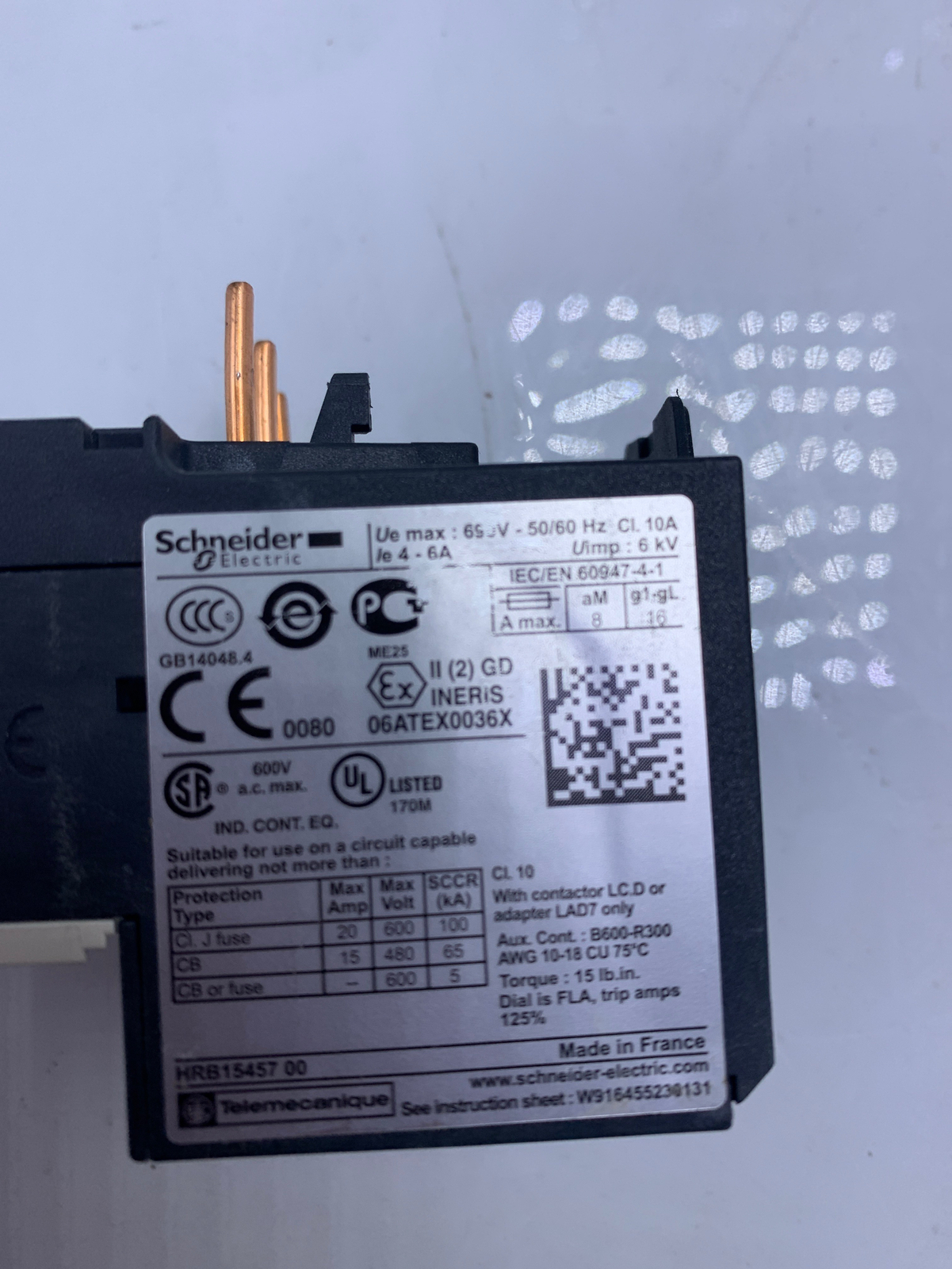 Schneider Electric LRD 10 Thermal Overload Relay 600V 4-6Amp TESTED