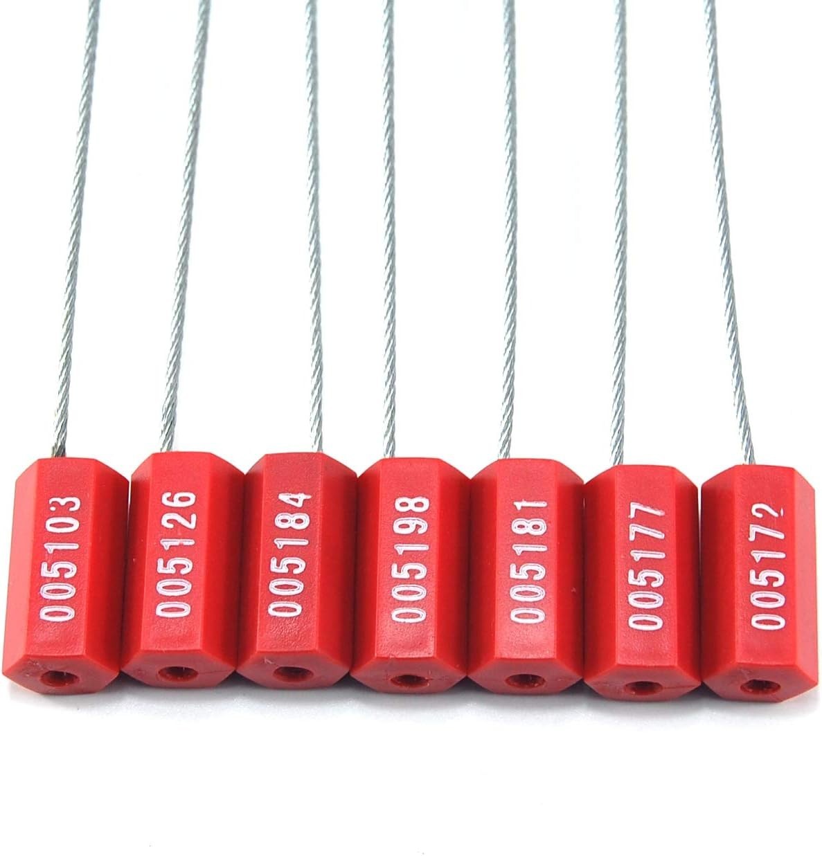 100 Pcs Red Steel Security Cable Seals Numbered Tamper Proof Tags Pull-Tite