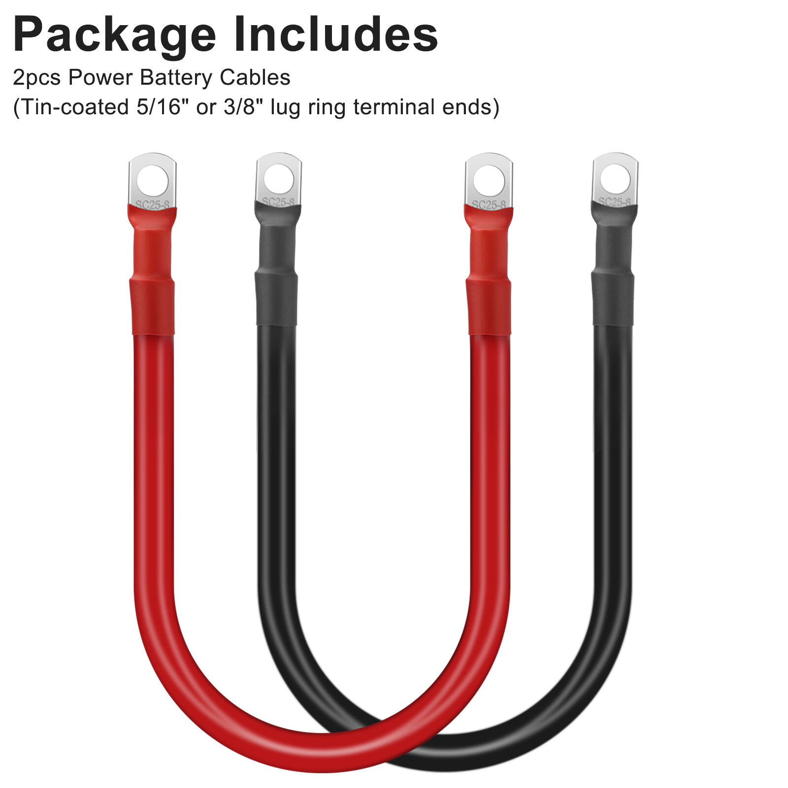 2 pcs 4 AWG Gauge 24inch Battery Cable 5/16 or 3/8 Copper Car Solar Power Wire