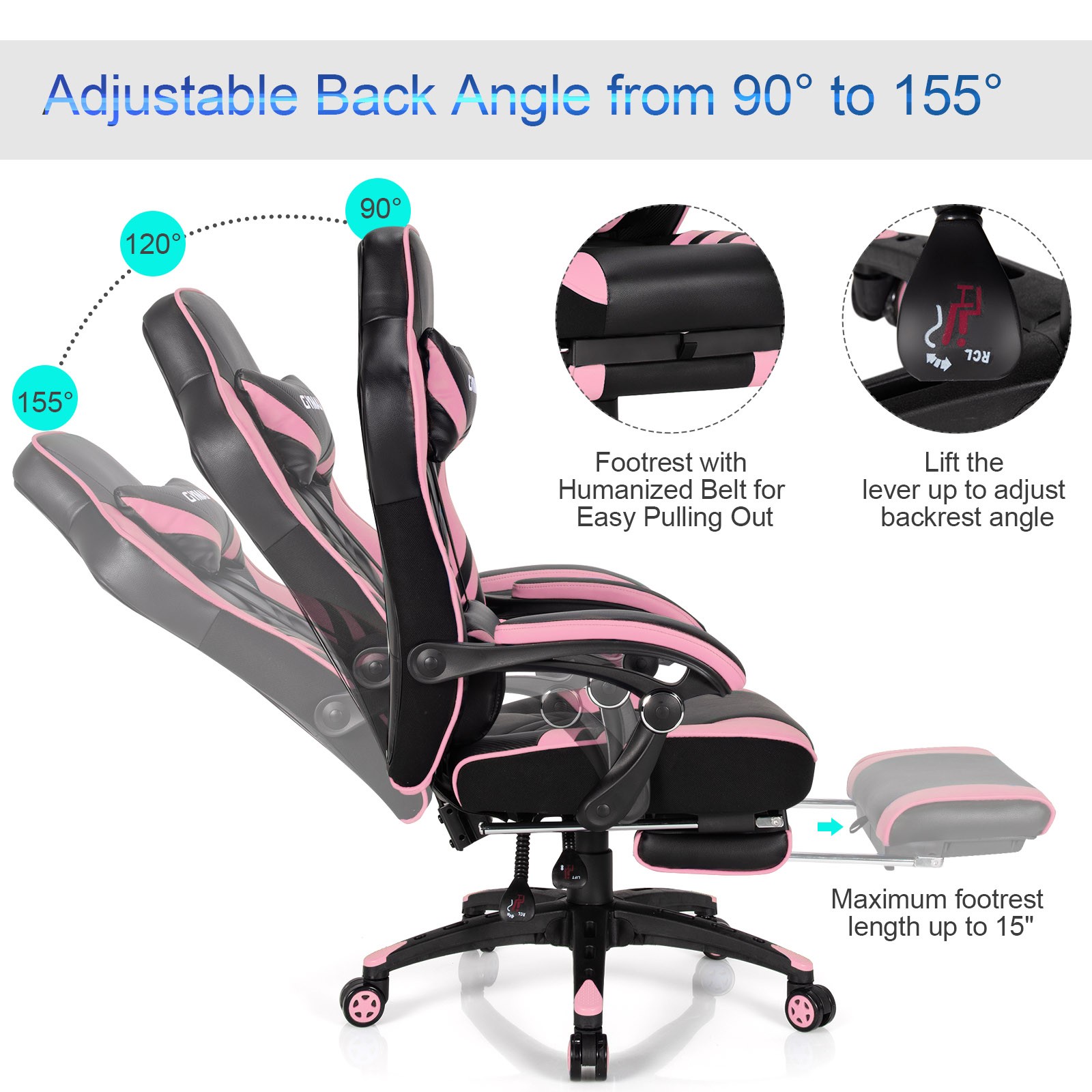 Costway Gaming Chair Adjustable Swivel Office Computer Desk Chair w/Footrest