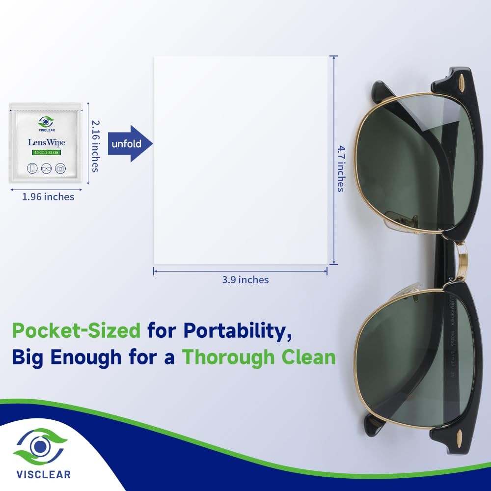 VisClear Lens Wipes for Eyeglasses, 1 Count (Pack of 100), White pulp paper
