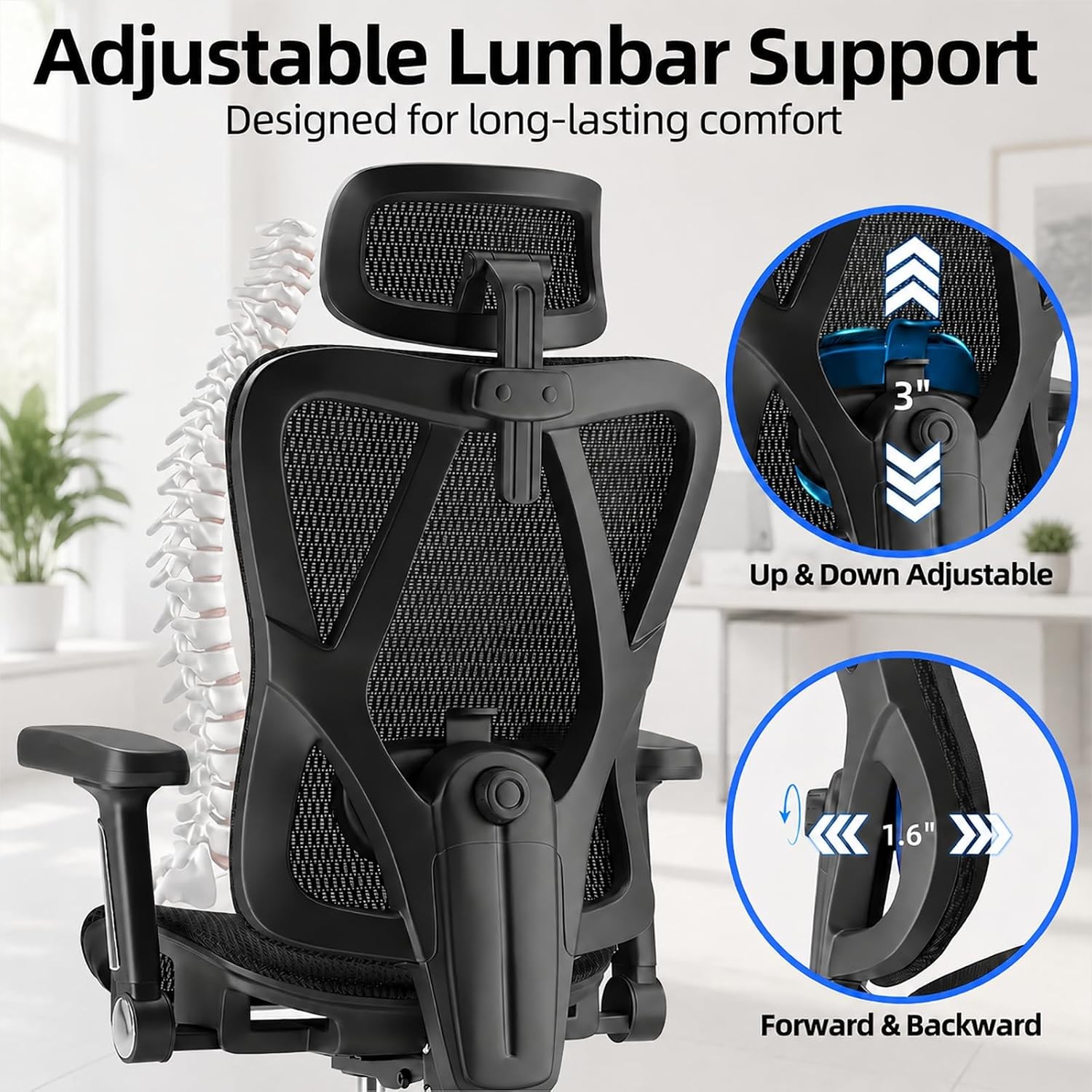 Ergonomic Office Chair, Full Mesh Desk Chair with 5D Armrests, Adjustable Lumbar