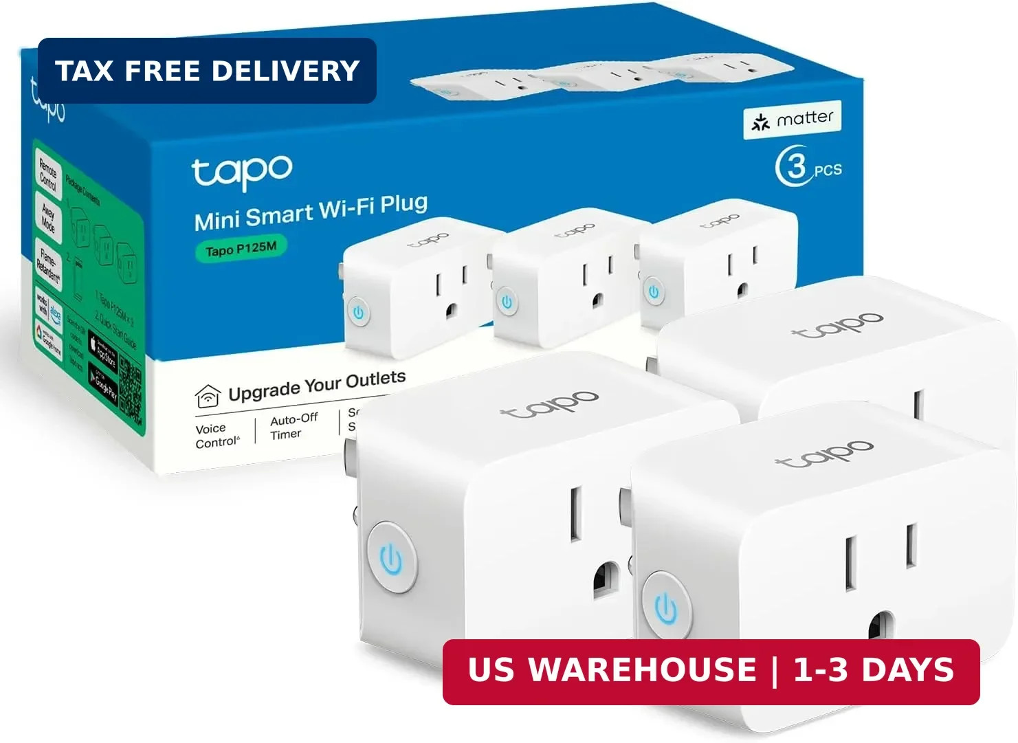 TP-Link Tapo Matter Supported Smart Plug Mini, Compact Design, 15A/1800W Max, Su
