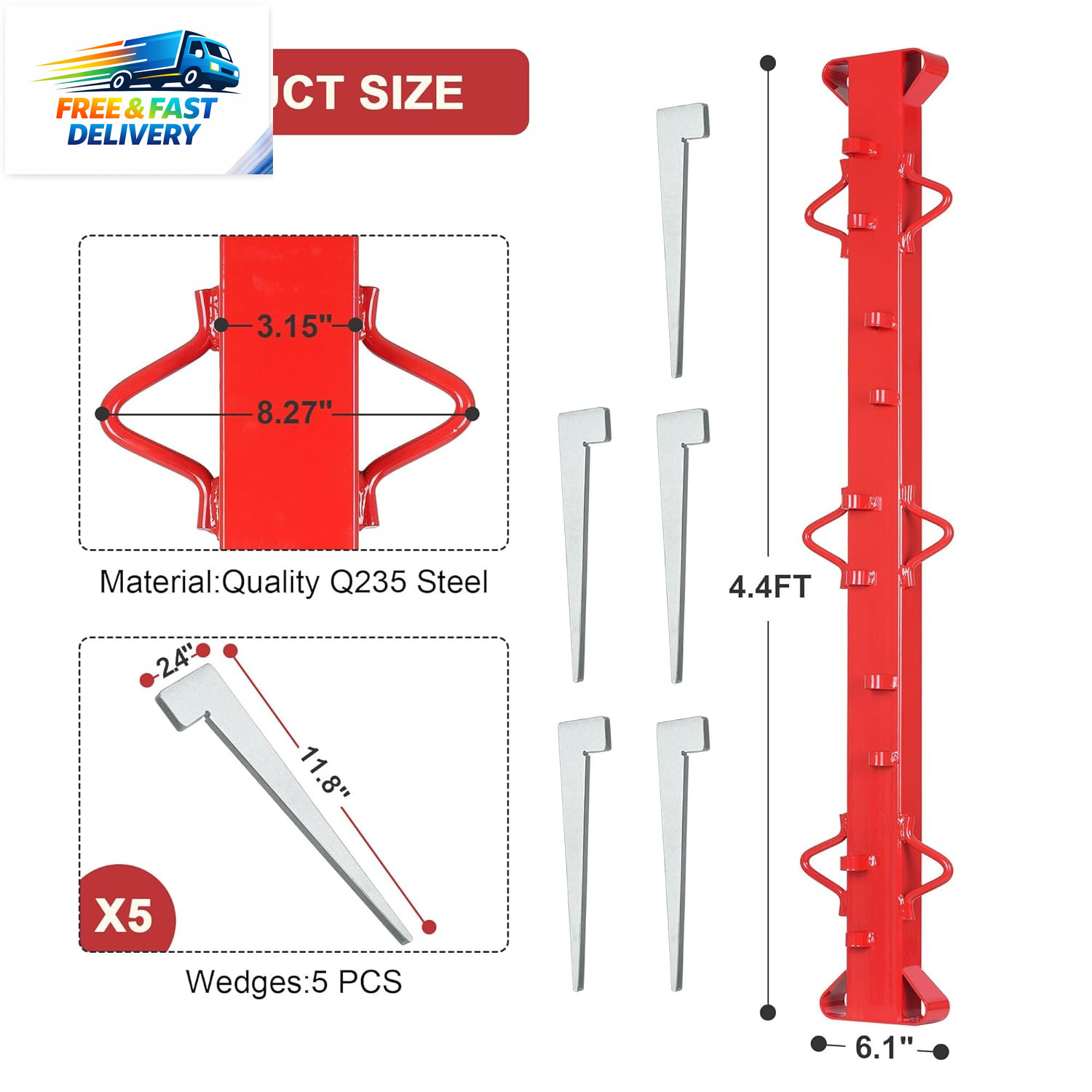 4Ft Woven Wire Fence Stretcher Bar with 5 Wedges, Heavy-Duty Carbon Steel Fence