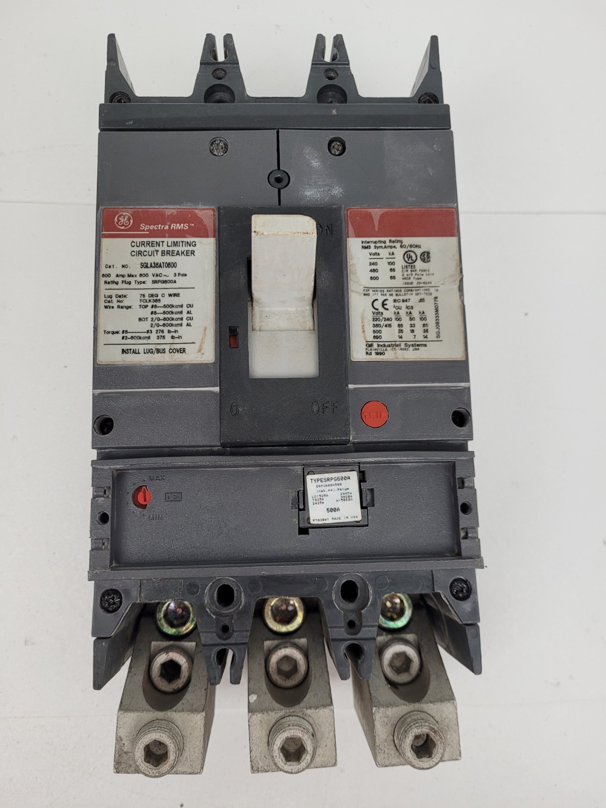 SGLA36AT0600 GE 600 Amp Max Circuit Breaker w/ 500A SRPG600A500 Plug + Hardware