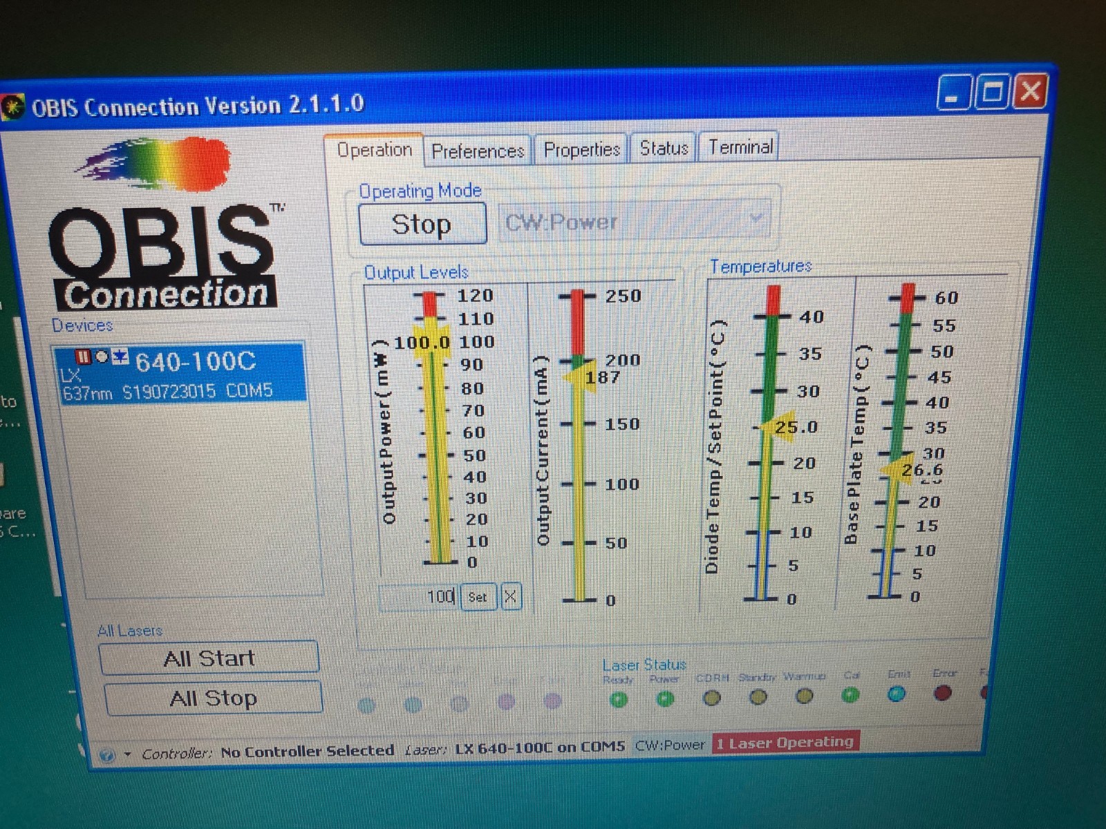 Coherent OBIS LX 640-100C laser – 100% tested condition! 588 hours complete !