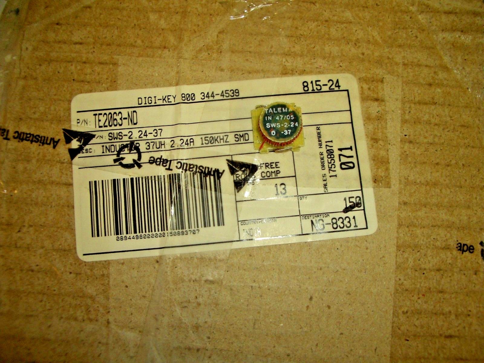 (10 PIECE LOT) SWS-2.24-37, Amgis Toroids, FIXED IND 37UH 2.24A 100 MOHM, ROHS
