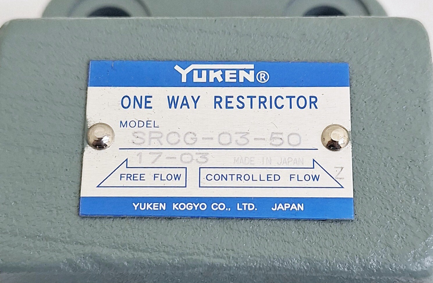 Yuken SROG-03-50 One-Way Restrictor Flow Control Valve