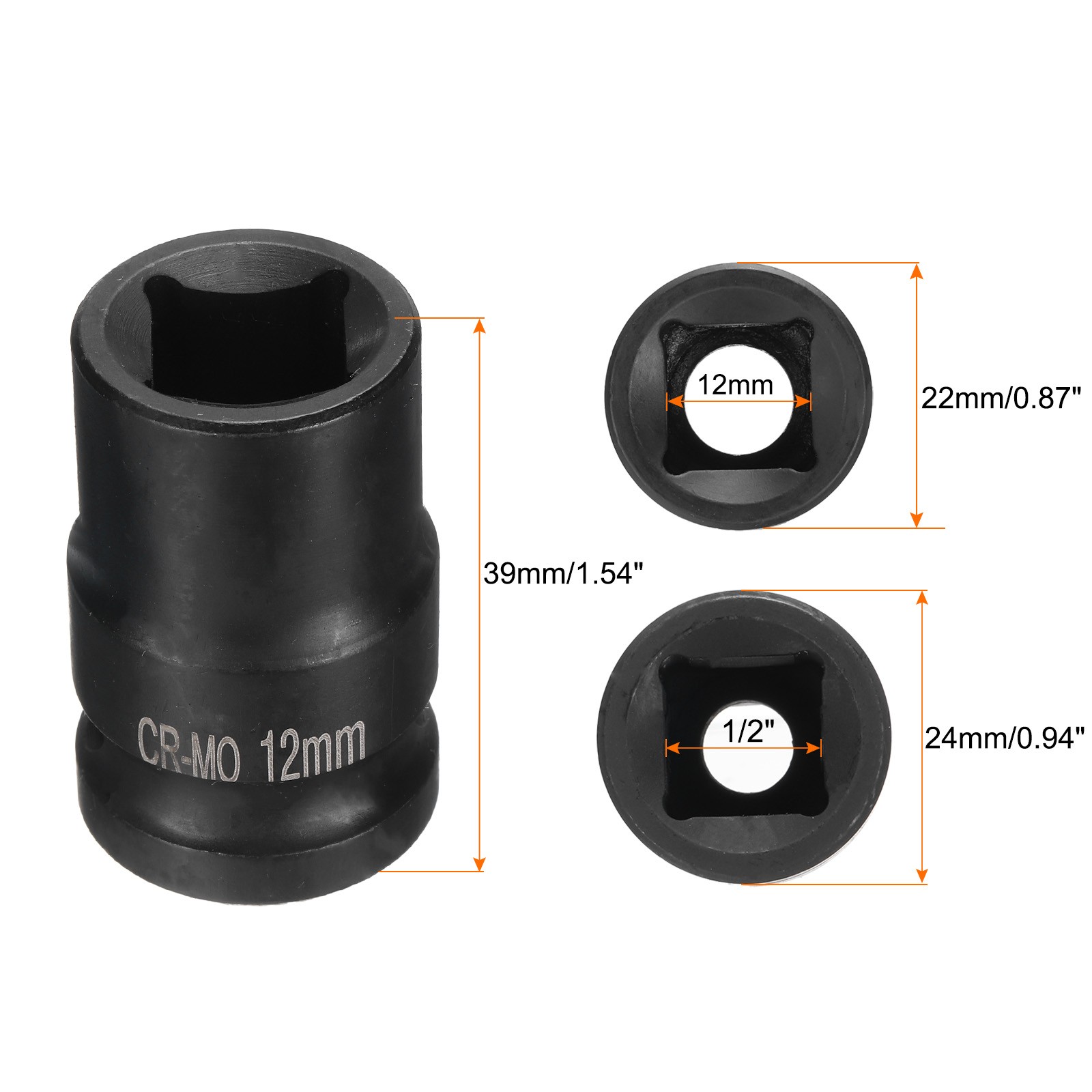 4 Point Square Socket 1/2″ Drive 12mm Metric CR-MO Square Impact Wheel Socket