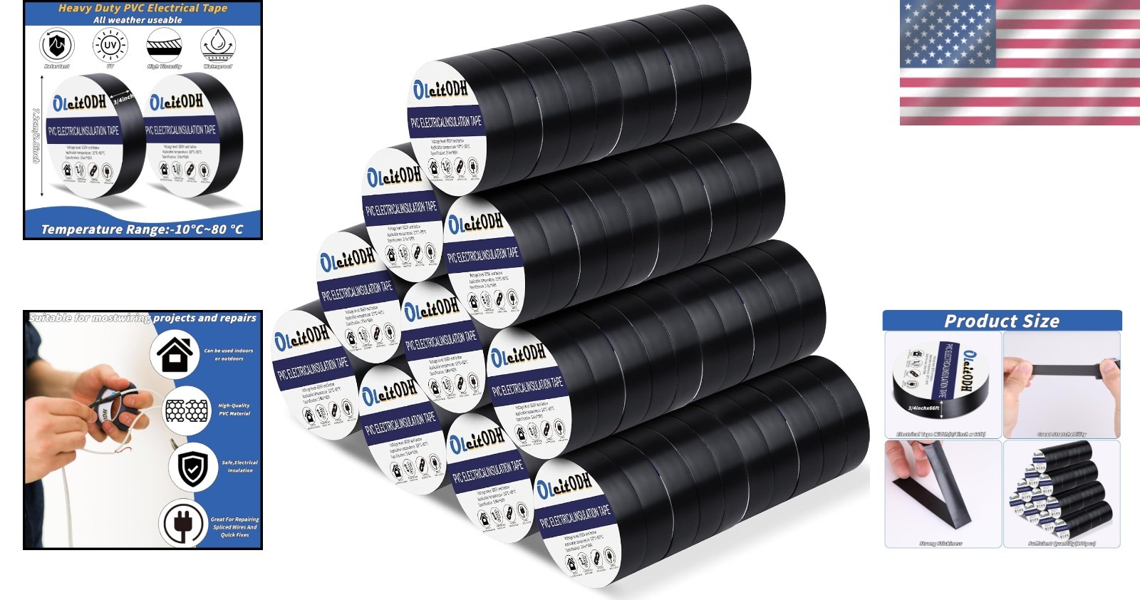 100 Rolls Bulk 3/4 Inch x 66ft, Waterproof Vinyl E